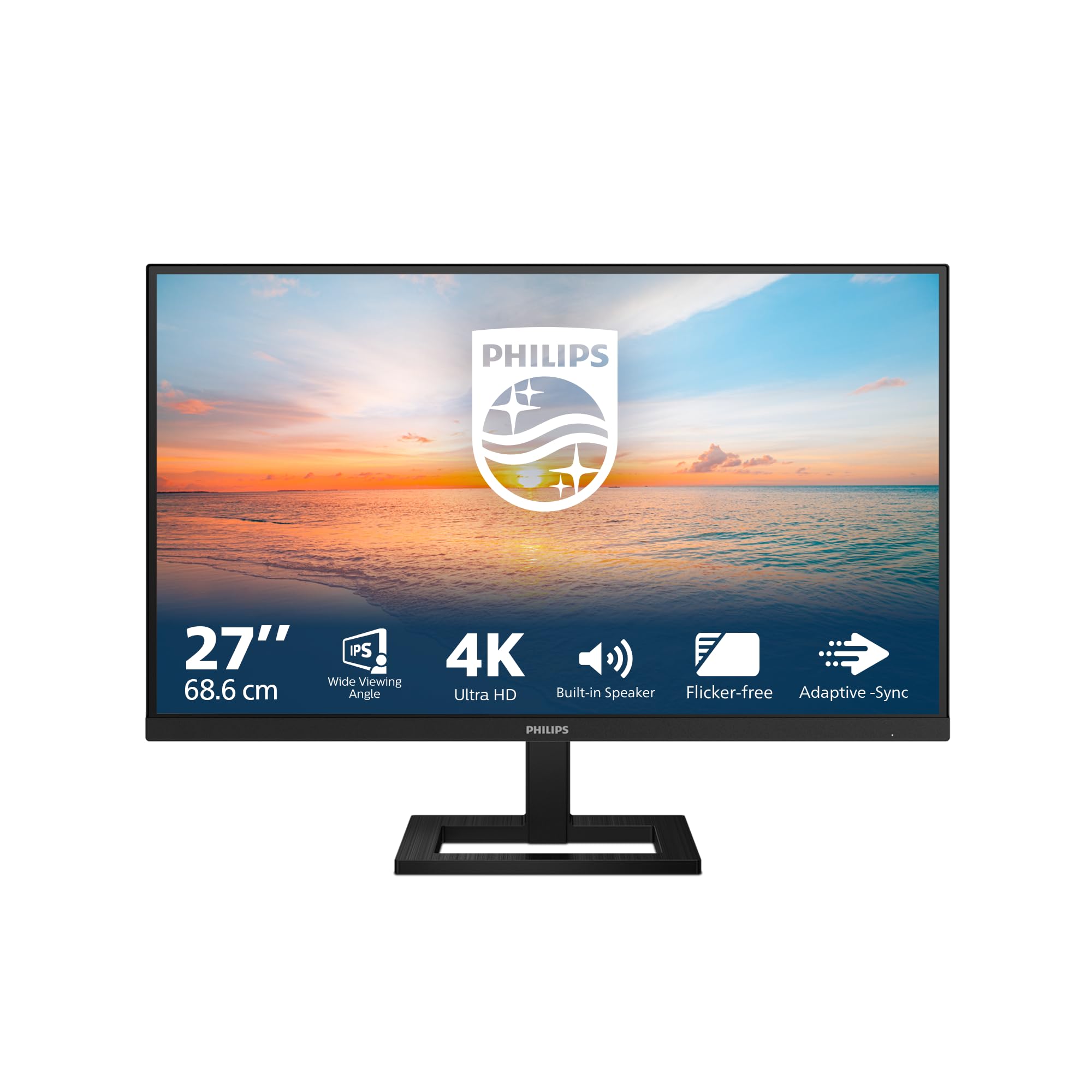 Philips 27E1N1900AE 27-Inch Ultra HD Monitor - 4K 3840x2160, Height Adjustable, Built-in Speakers, HDR10, 60Hz, 2x HDMI 2.0, USB-C (65W PD), USB Hub - Black | Perfect for Home Office, Gaming & Graphic Design