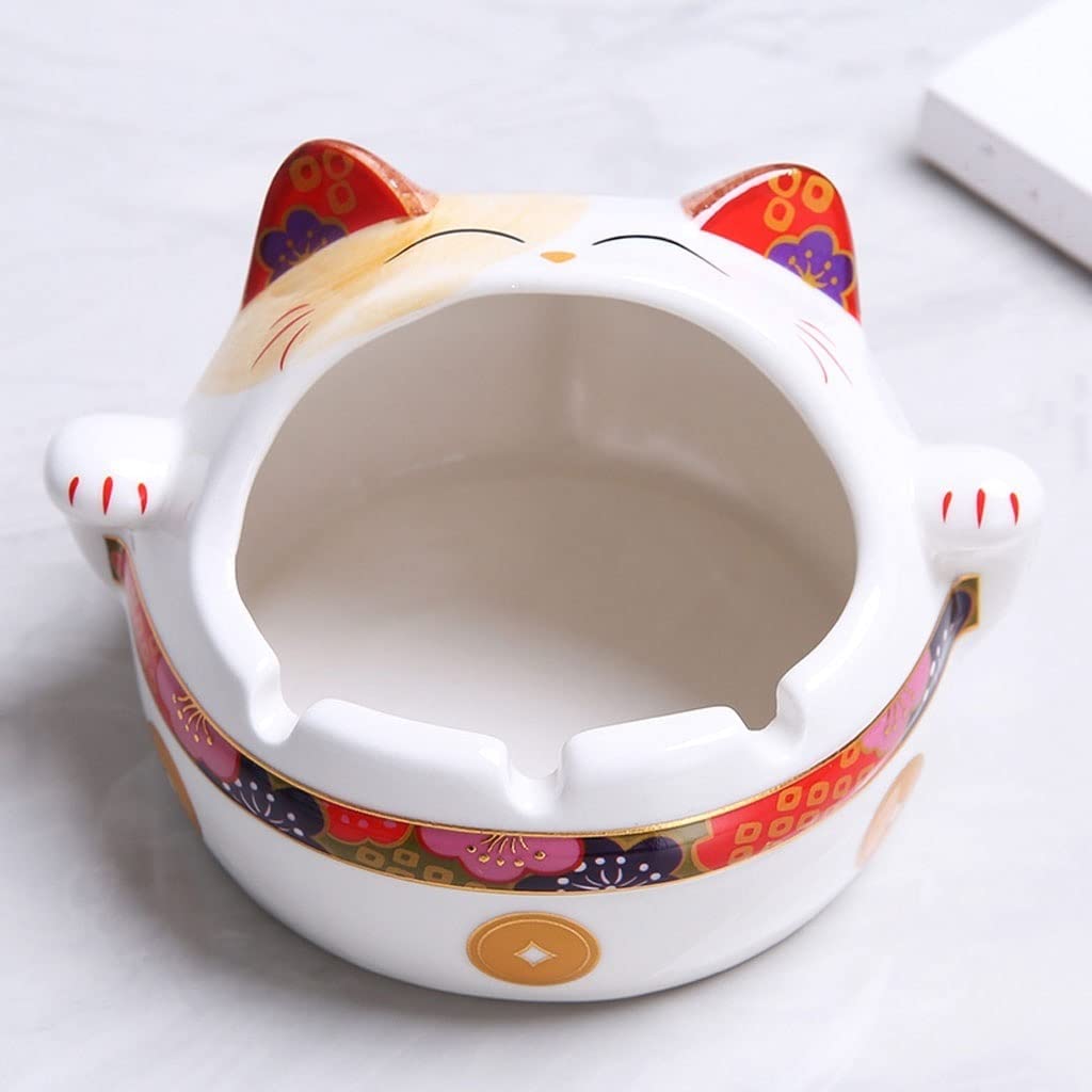 Lucky Cat Ashtray - Modern Multifunctional Indoor/Outdoor Cigarette Ashtray with Anti-Fly Ash Design for Home, Office, Smoking Room, and Patio Use - Stylish Desktop Ash Tray for Living Room, Balcony, and Workspace