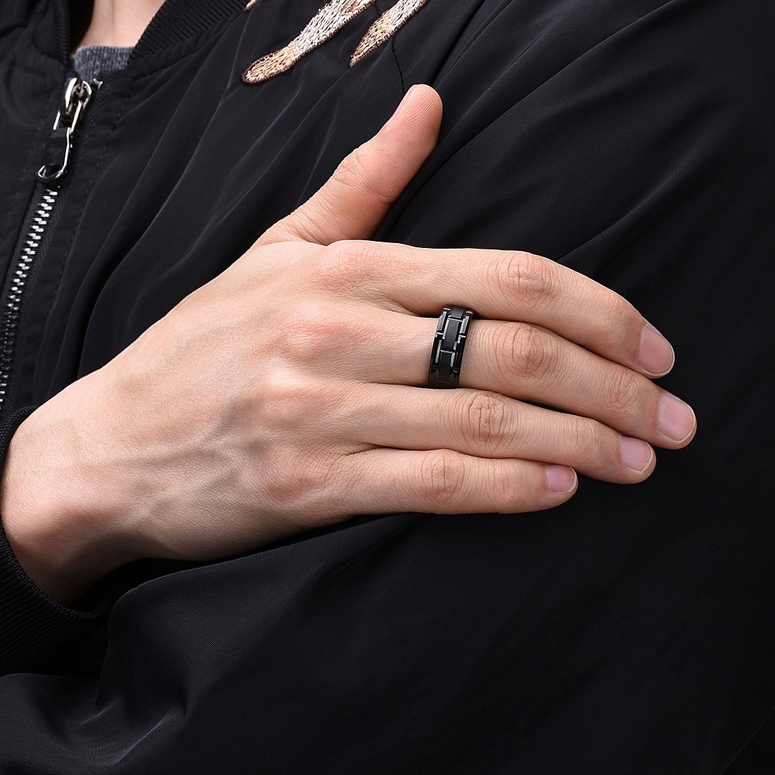 King Will Classic Men's 8mm Tungsten Carbide Wedding Ring - Silver, Black, Gold & Rose Gold Options - Brick Pattern with Groove Center & Brushed Finish - Comfort Fit Band for Weddings, Anniversaries & Special Occasions