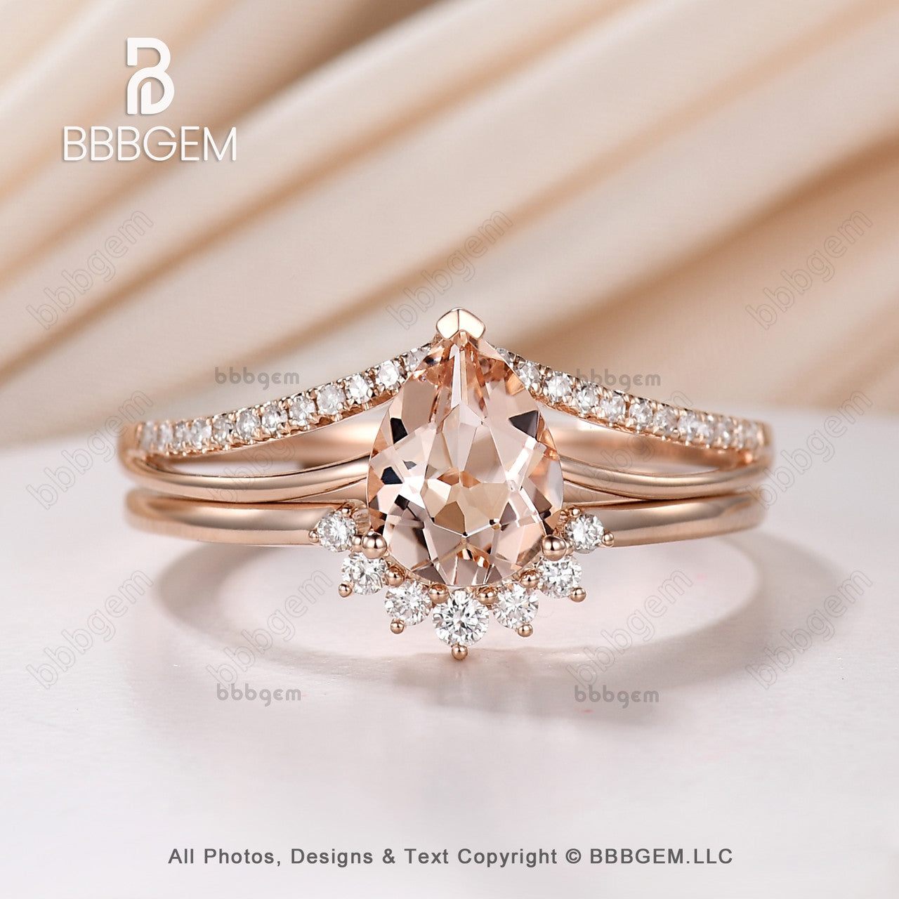 Classic Morganite Engagement Ring Set in Rose Gold – Perfect for Proposals, Weddings & Anniversaries