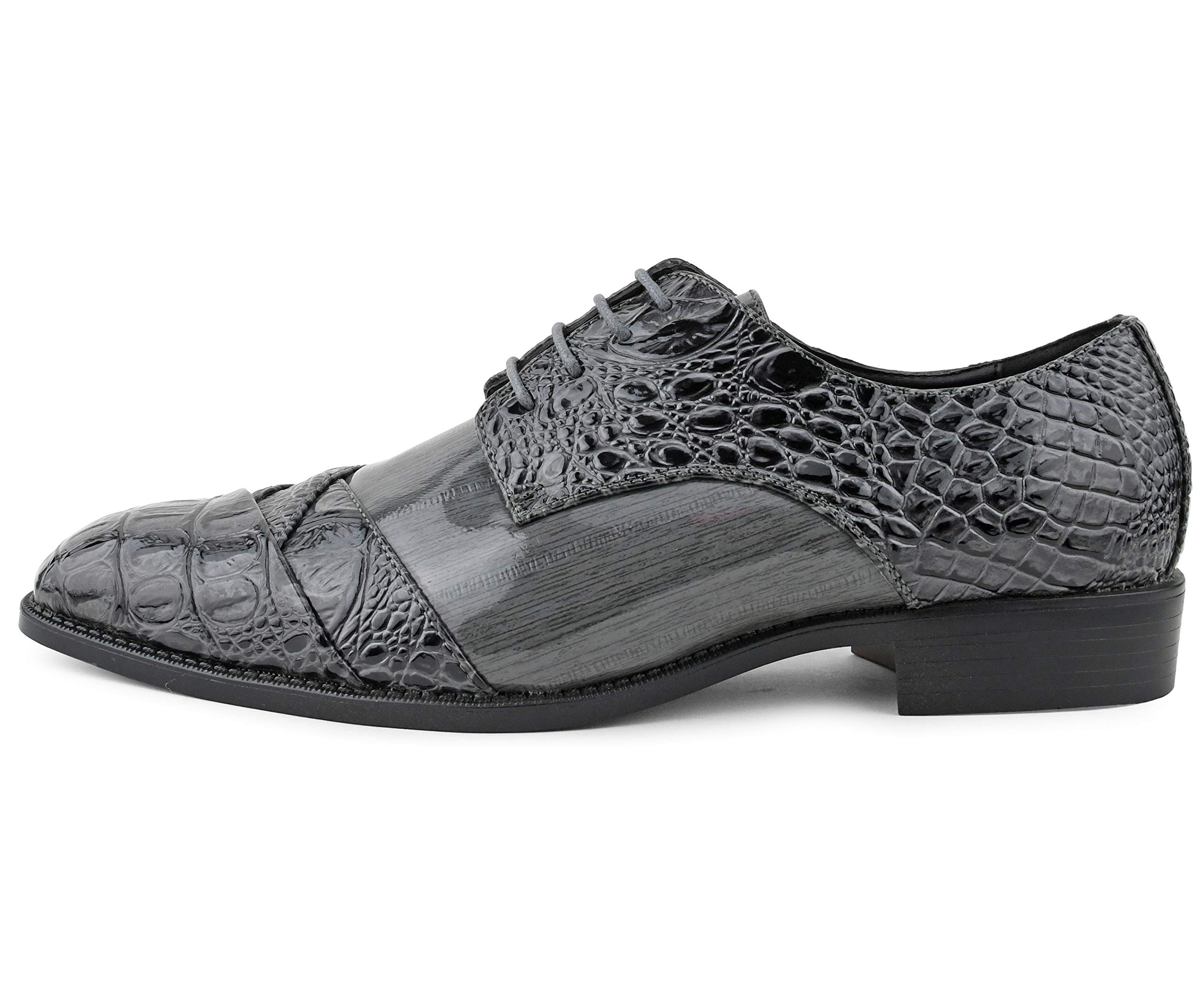 Bolano Bandit Men's Cap Toe Oxford Dress Shoes | Alligator Print Formal Shoes | Croc Folded Leather Business Shoes for Wedding, Office & Special Occasions