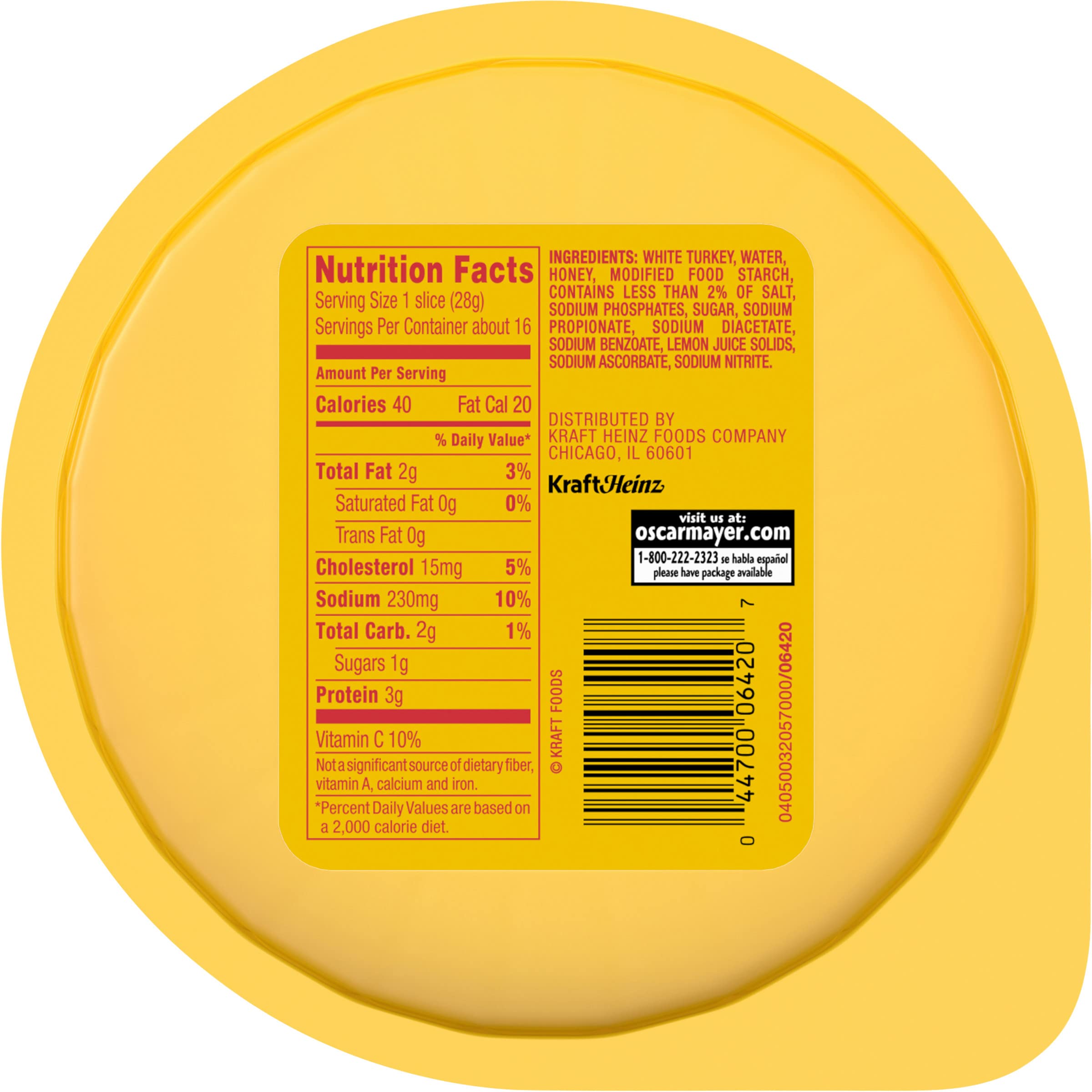 Oscar Mayer Lean Honey Smoked White Turkey Sliced Lunch Meat - 16 oz Pack - Healthy Low Fat Deli Meat for Sandwiches, Salads & Meal Prep