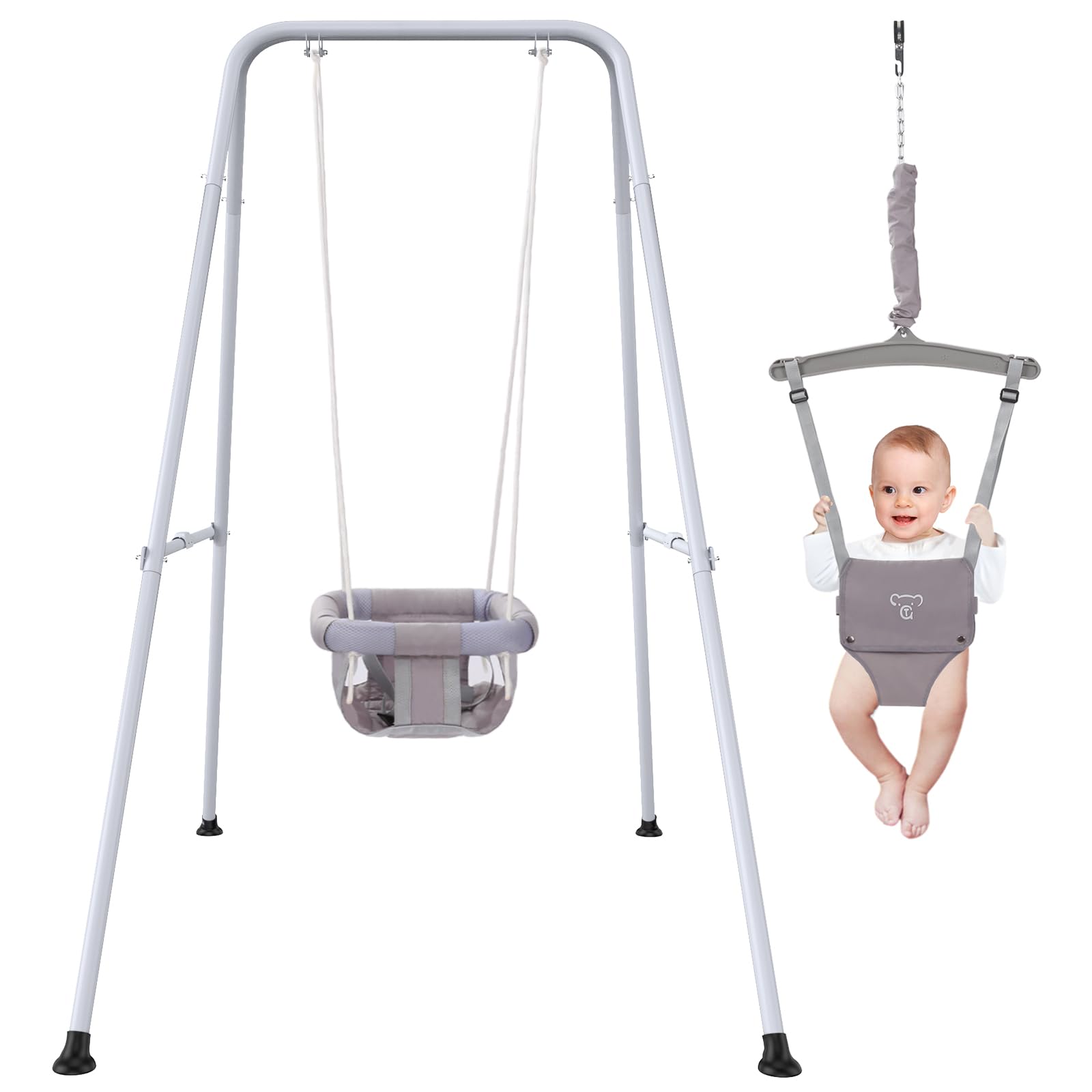 2 in 1 Baby Jumper with Swing - Indoor & Outdoor Toddler Bouncer with Foldable Stand - Perfect for Playtime, Backyard Fun & Nursery Entertainment