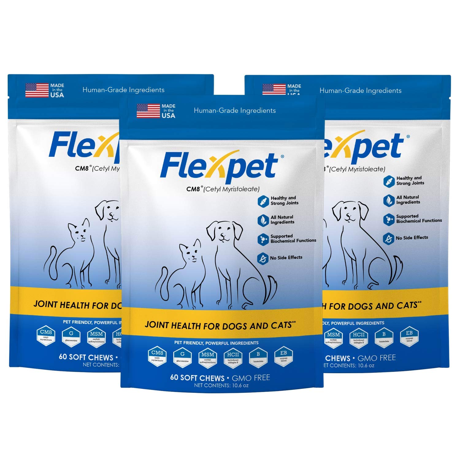 Maximum Strength Dog Pain Relief Soft Chews - All-Natural Hip & Joint Supplement with Glucosamine & Cetyl Myristoleate (CM8) for Inflammation - 180 Count (3 Pack) - Perfect for Senior Dogs with Arthritis & Mobility Issues