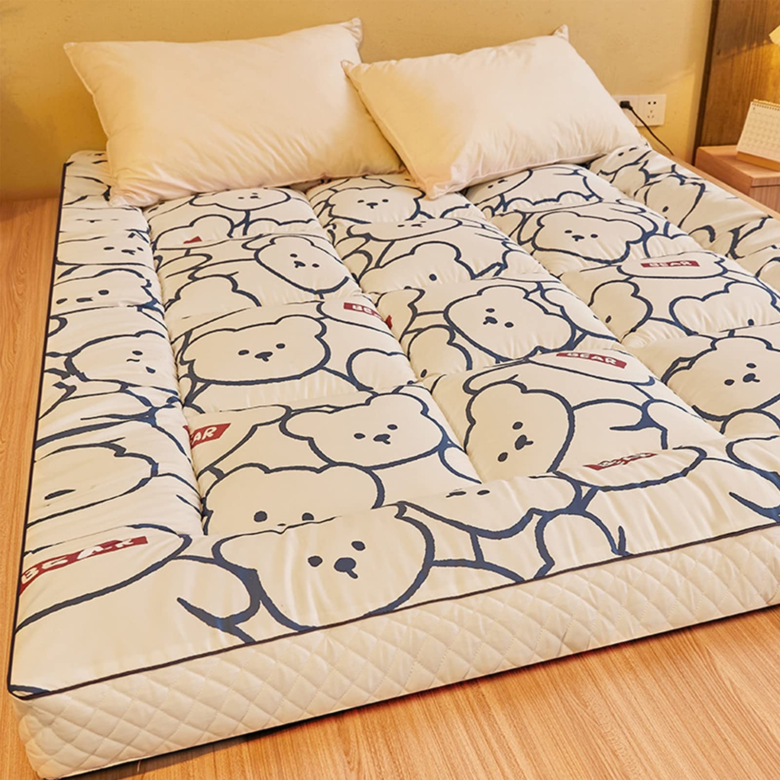 Foldable Futon Mattress Topper - Thick Tatami Floor Mat, Roll Up Bed for Single/Double/Queen Size - Soft & Breathable Portable Sleeping Pad - Perfect for Guest Beds, Camping, Dorm Rooms & Small Spaces