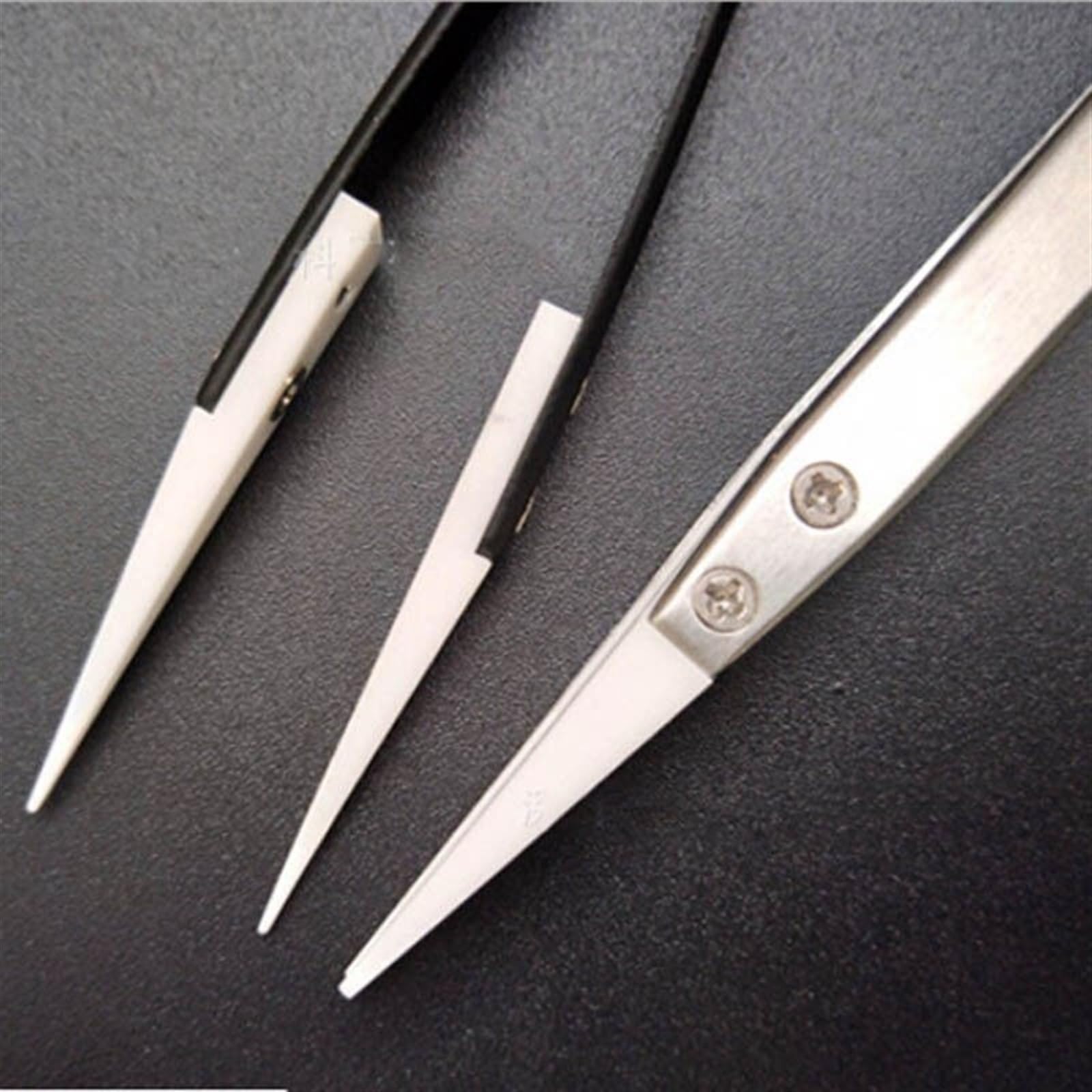 Precision Ceramic Tweezers for Hair Removal & Electronics Soldering - Stainless Steel Handle Professional Tweezers - Perfect for Eyebrow Shaping, Jewelry Making, and DIY Crafts