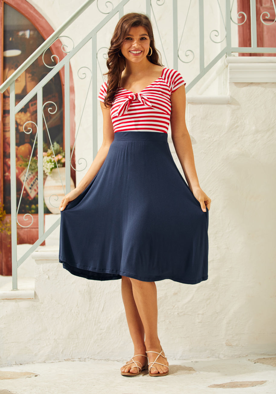 Excellence Attained Knit A-Line Skirt for Women - Comfortable Stretchy Midi Skirt for Office, Casual Wear & Date Night Outfits
