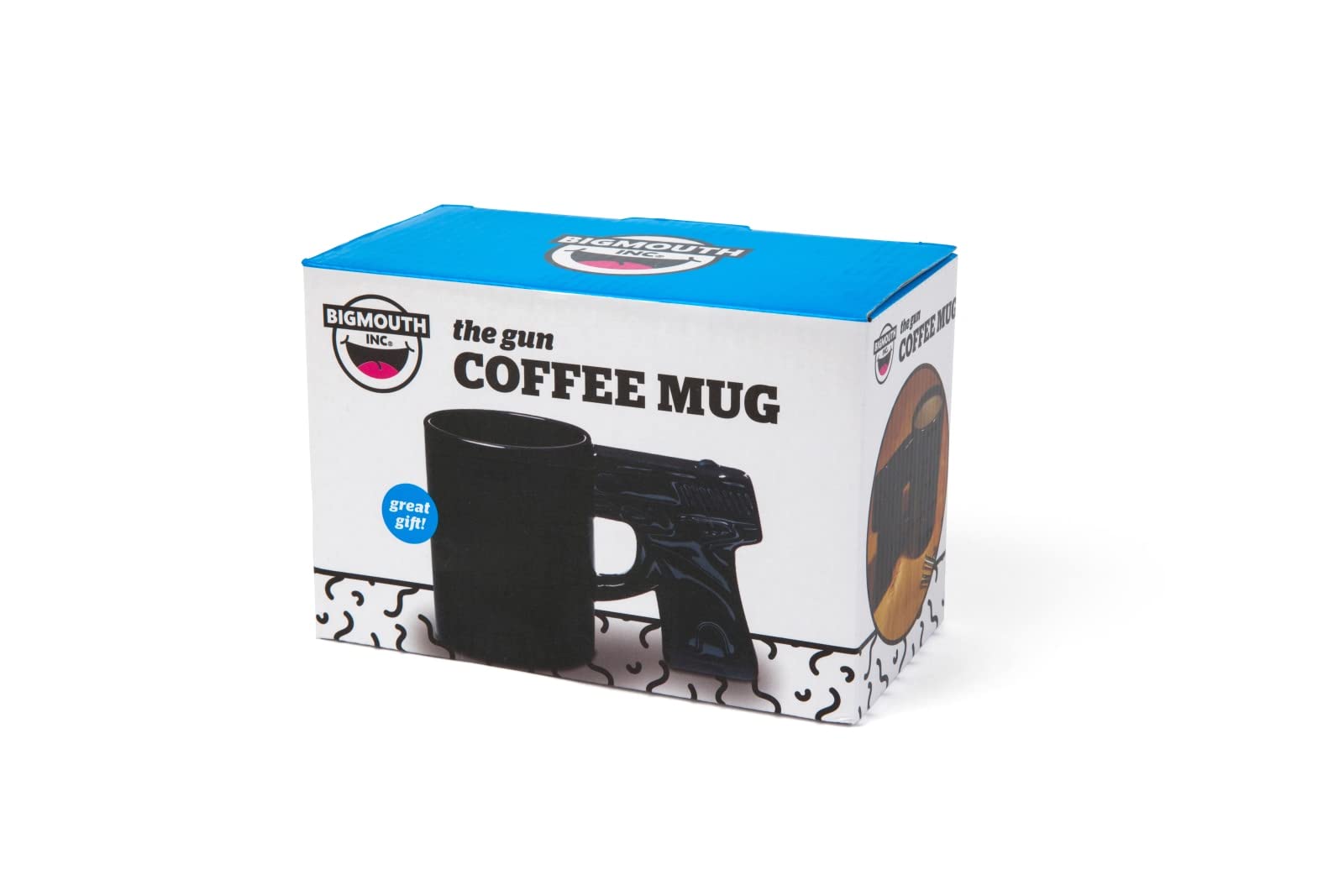 BigMouth Inc Gun Shaped Ceramic Coffee Mug - 14oz Novelty Pistol Cup for Men - Unique Coffee Gift for Gun Lovers - Perfect for Office, Home, or Camping Use
