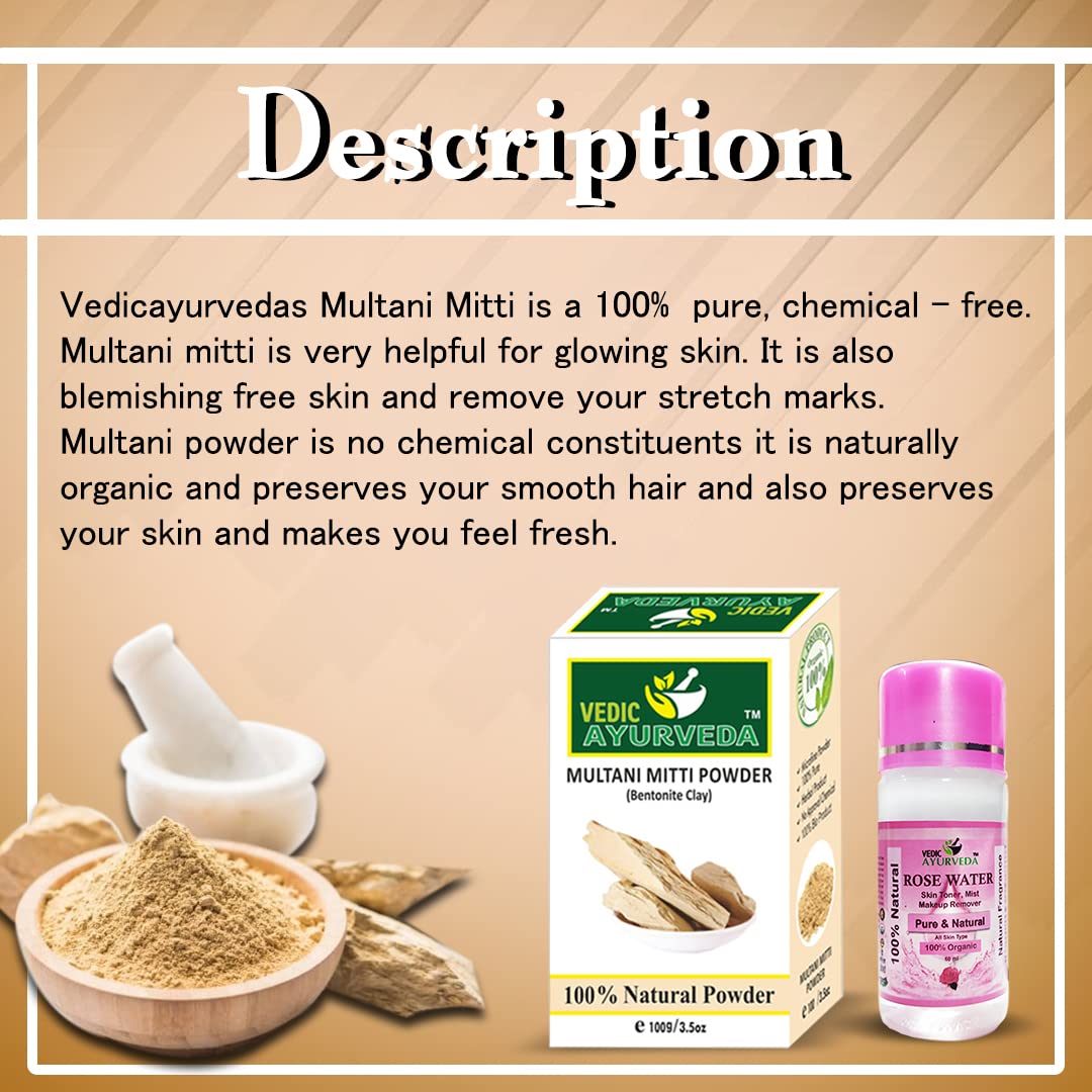 Multani Mitti Clay Face Mask with Free Rose Water Toner (60ml) & Makeup Remover | Deep Cleansing, Oil Control & Skin Brightening | Perfect for Acne-Prone & Oily Skin Care Routine