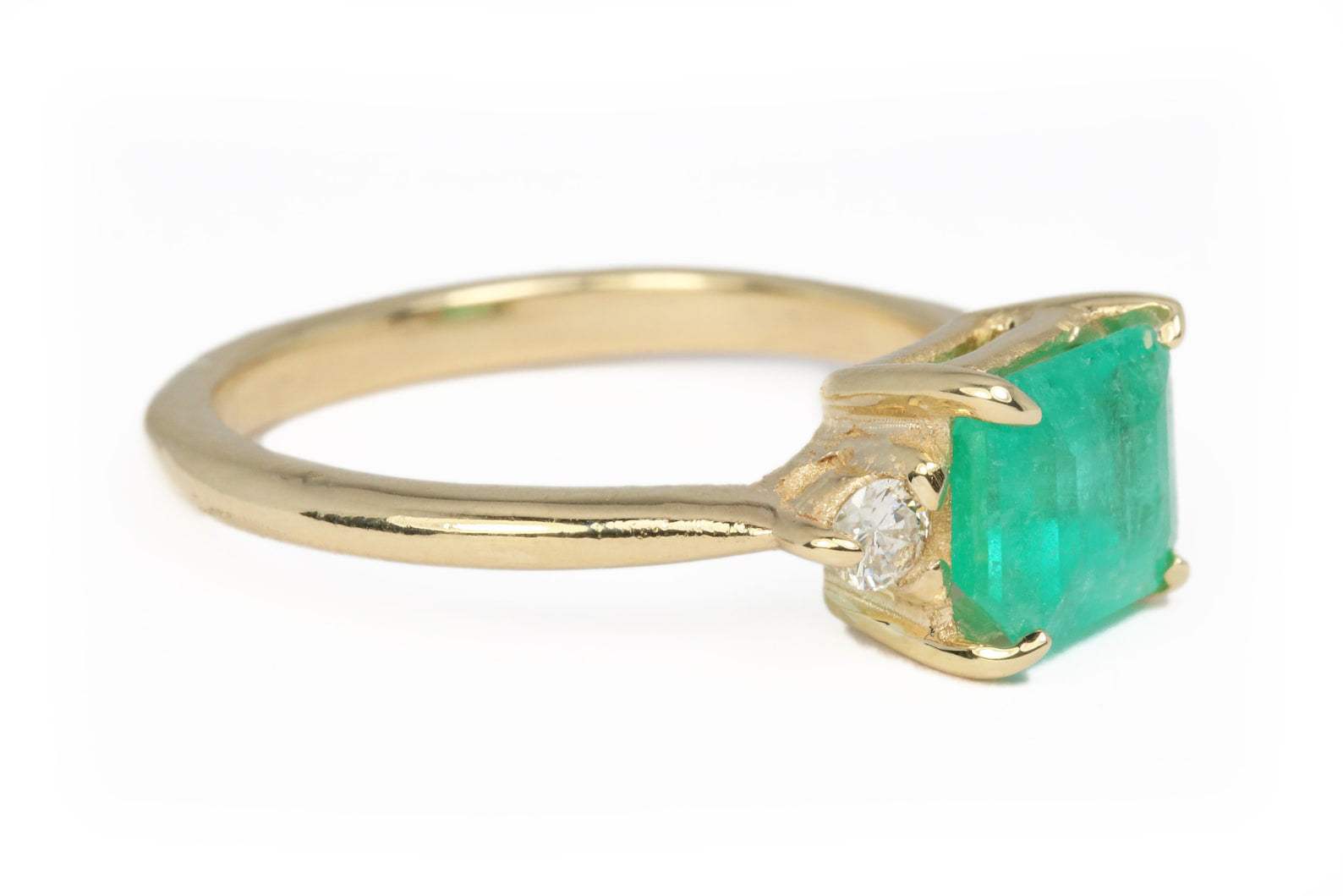 1.96tcw Three Stone Emerald & Round Diamond Ring 14K Gold - Elegant Engagement, Wedding, Anniversary Jewelry Gift for Her
