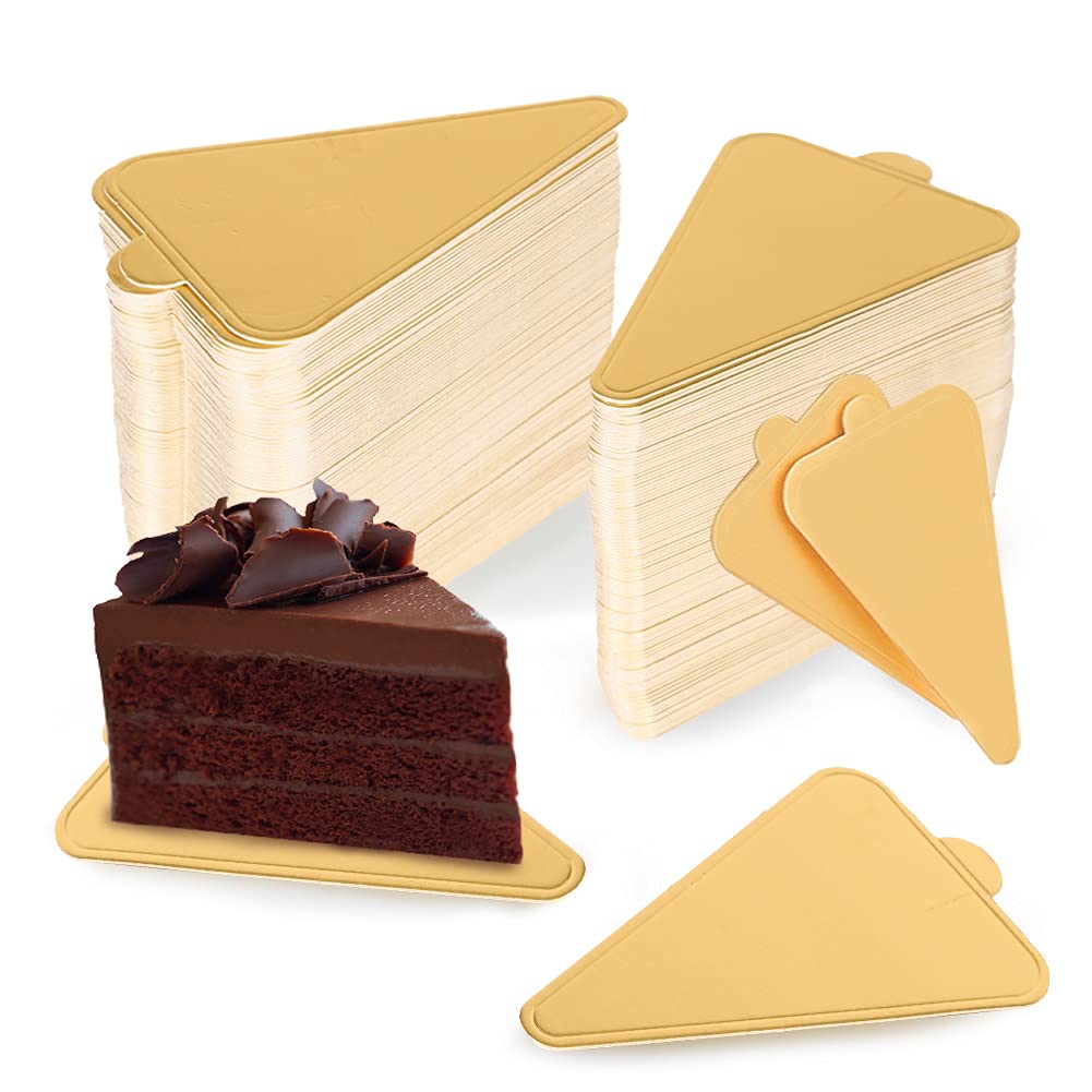 HANSGO 100PCS Triangle Cake Bases - Mini Cake Boards for Mousse, Dessert Display & Pastry Plates - Golden Cardboard Trays for Baking, Party Decorations & Wedding Desserts