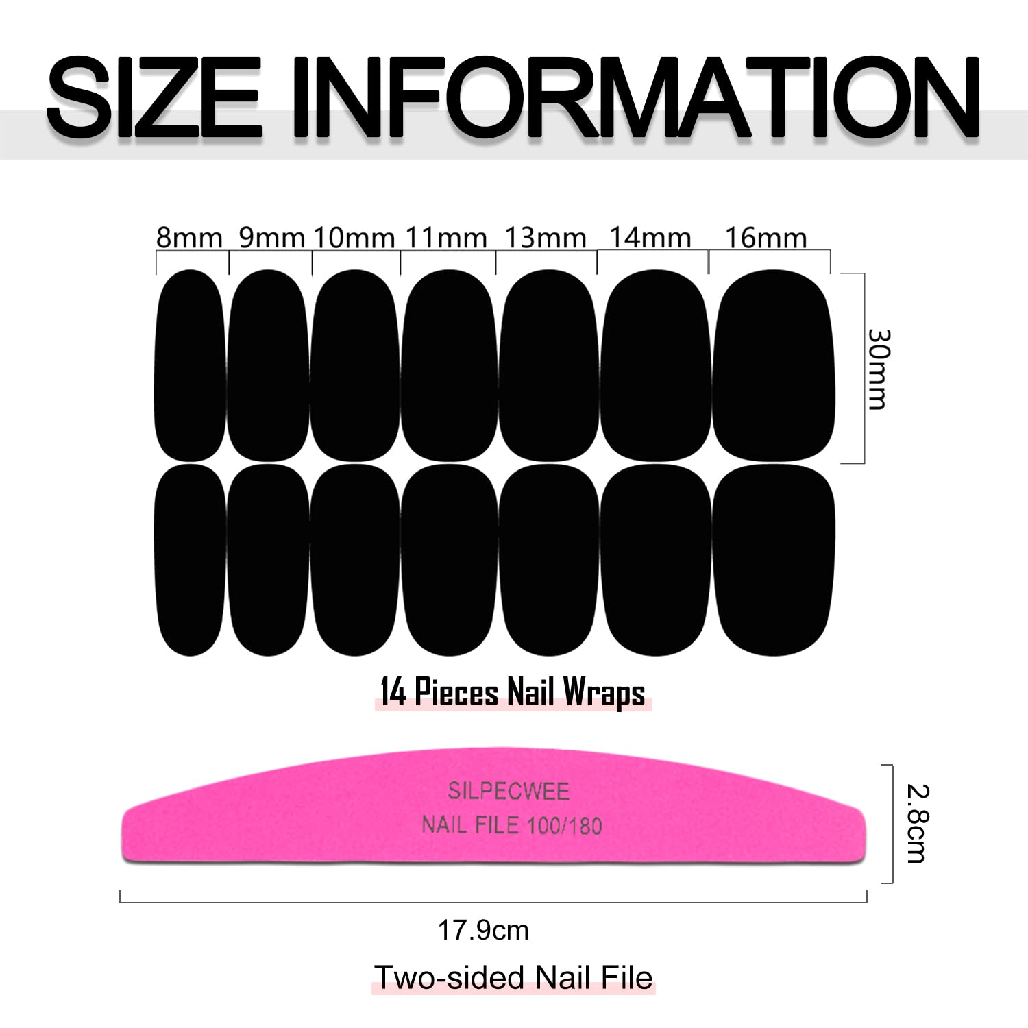 SILPECWEE 16 Sheets Black Nail Wraps - Solid Color Gel Nail Polish Strips for Women | Self-Adhesive Nail Stickers | Manicure & Nail Art Kit with Nail File | Perfect for Home Salon, Parties & Gifts