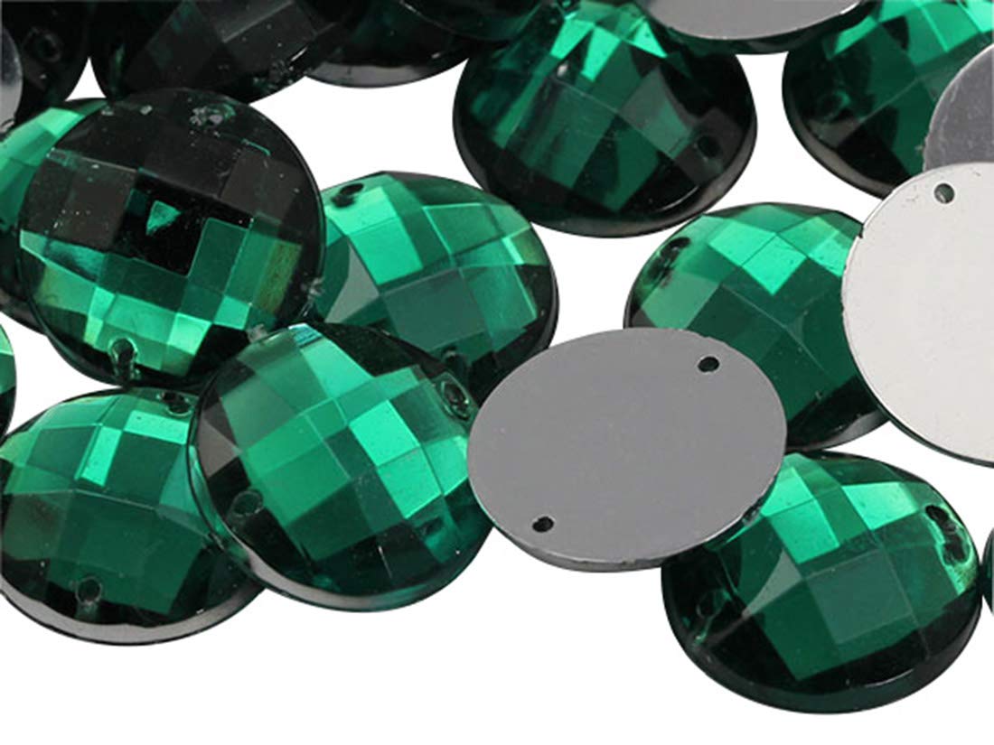 Allstarco 10mm Green Emerald CH18 Flat Back Acrylic Rhinestones - 100pcs Sew-On Round Beads with Holes for DIY Jewelry Making, Clothing Embellishment, Shoe Decor, Cosplay Costumes & Craft Projects | Perfect for Bridal Accessories, Handmade Gifts & Fashion Designs