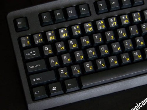 Swiss French German Keyboard Stickers - Transparent Background with Yellow Letters - Compatible with Laptop, PC, Desktop & Notebook - Perfect for Multilingual Typing & Language Learning