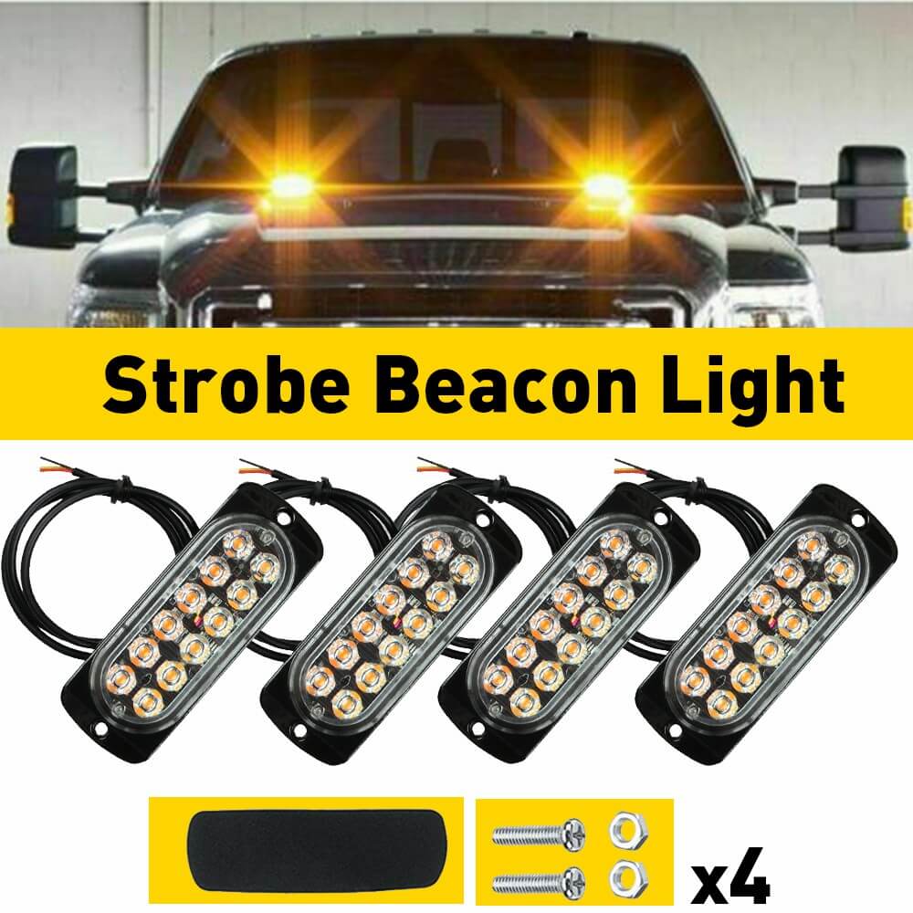 12pcs Waterproof LED Emergency Strobe Light Bars for Trucks, Vans, SUVs & Off-Road Vehicles - Durable Safety Warning Lights for Emergency Vehicles, Construction, Towing & Night Driving