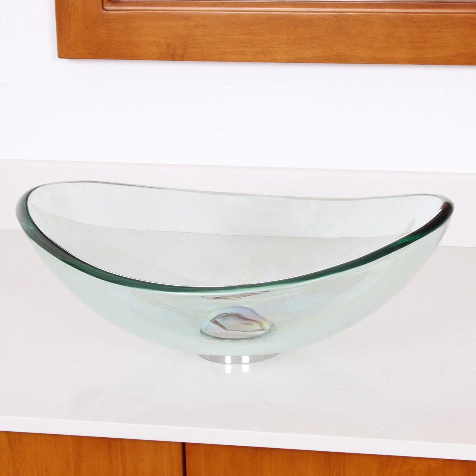 Clear Oval Tempered Glass Bathroom Vessel Sink - Modern Transparent Vanity Sink for Contemporary Bathroom & Powder Room Decor