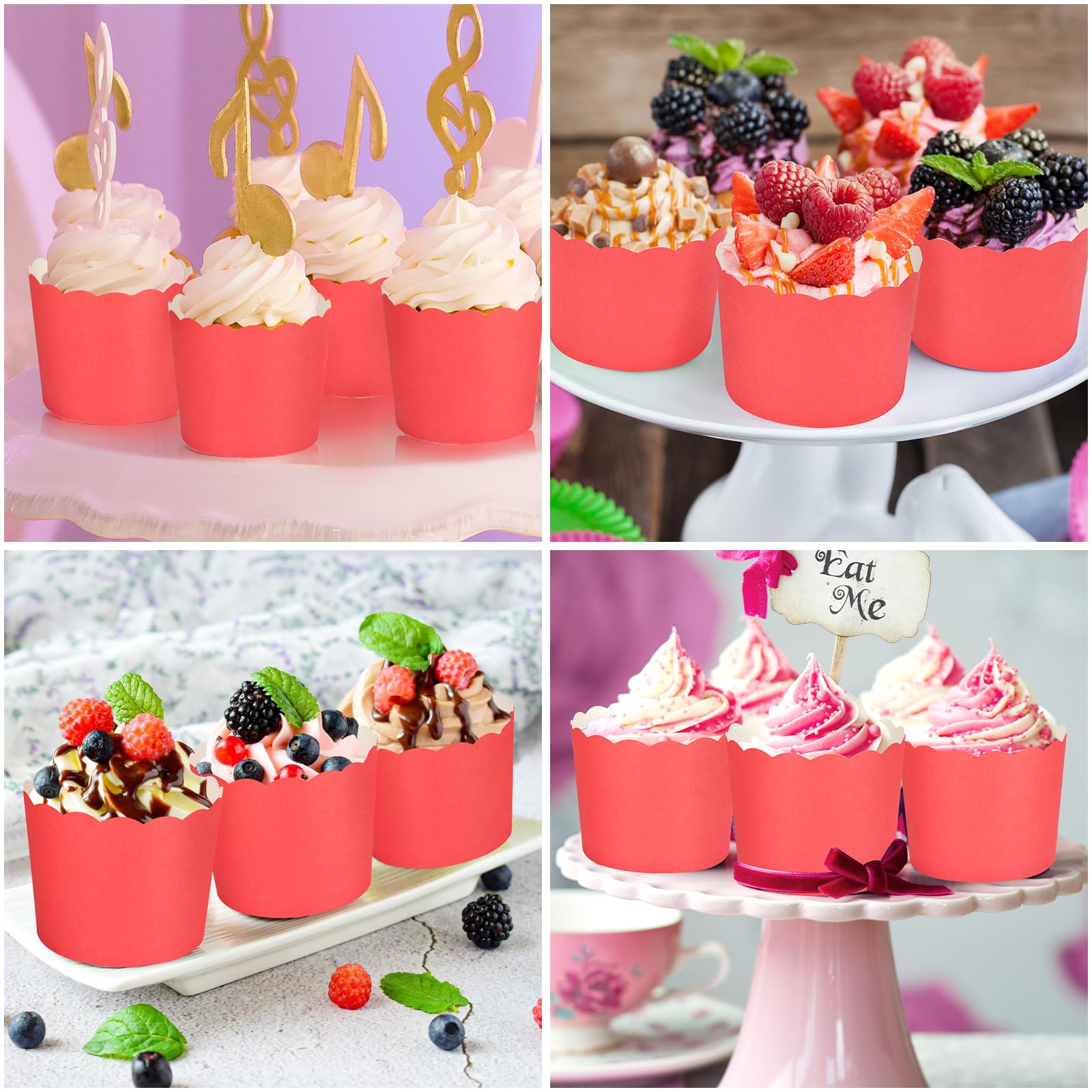 60-Pack Large Red Disposable Paper Baking Cups - Greaseproof Cupcake & Muffin Liners for Baking, Birthday Parties, Baby Showers, and Holiday Decorations - Perfect for Home Baking, School Events, and Party Dessert Displays