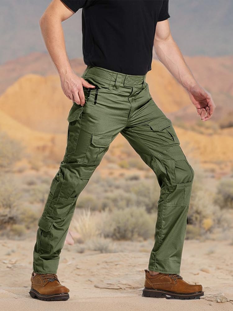 **Men's Tactical Cargo Pants - Camo Ripstop Hiking & Work Pants with Multi-Pockets (No Belt/Kneepad) - Perfect for Outdoor Adventures, Hunting & Tactical Missions**