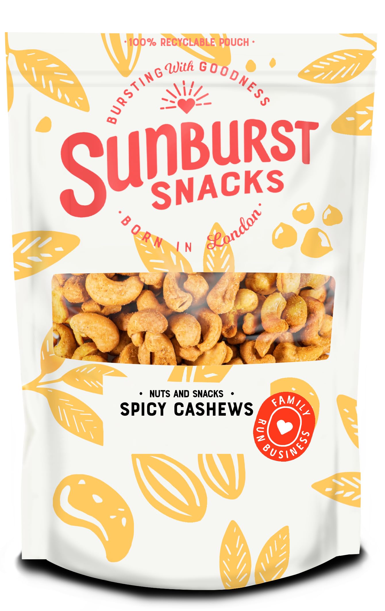Premium Spicy Roasted Whole Cashew Nuts 2.2lb (1kg) - Sunburst Snacks | Keto-Friendly, Gluten-Free Healthy Snack for Parties, Office & Travel