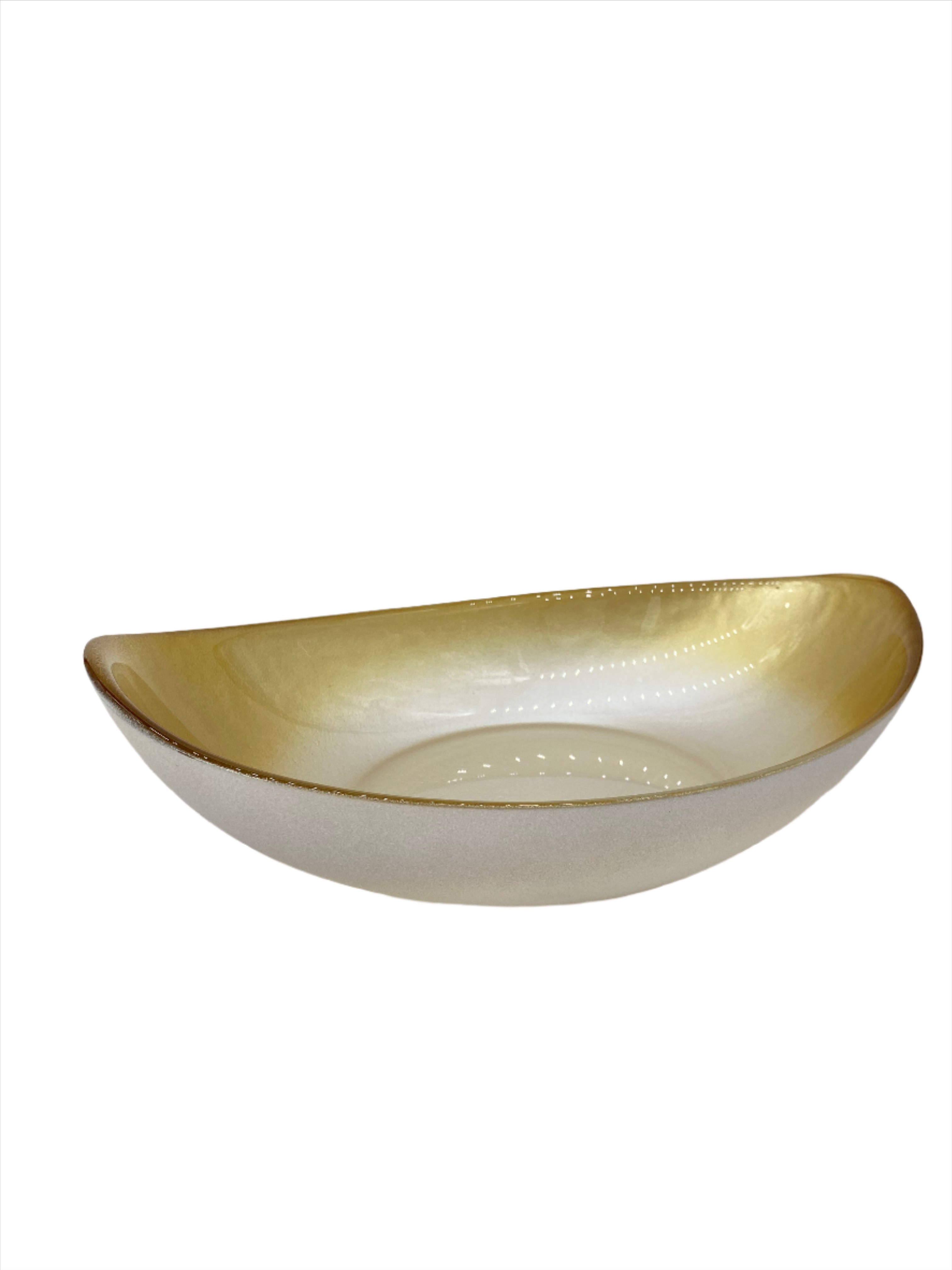 11.5x7.5x4 Inch Oval Pearl White and Gold Decorative Bowl - Perfect for Home Decor, Centerpiece, Gift Giving and Table Setting