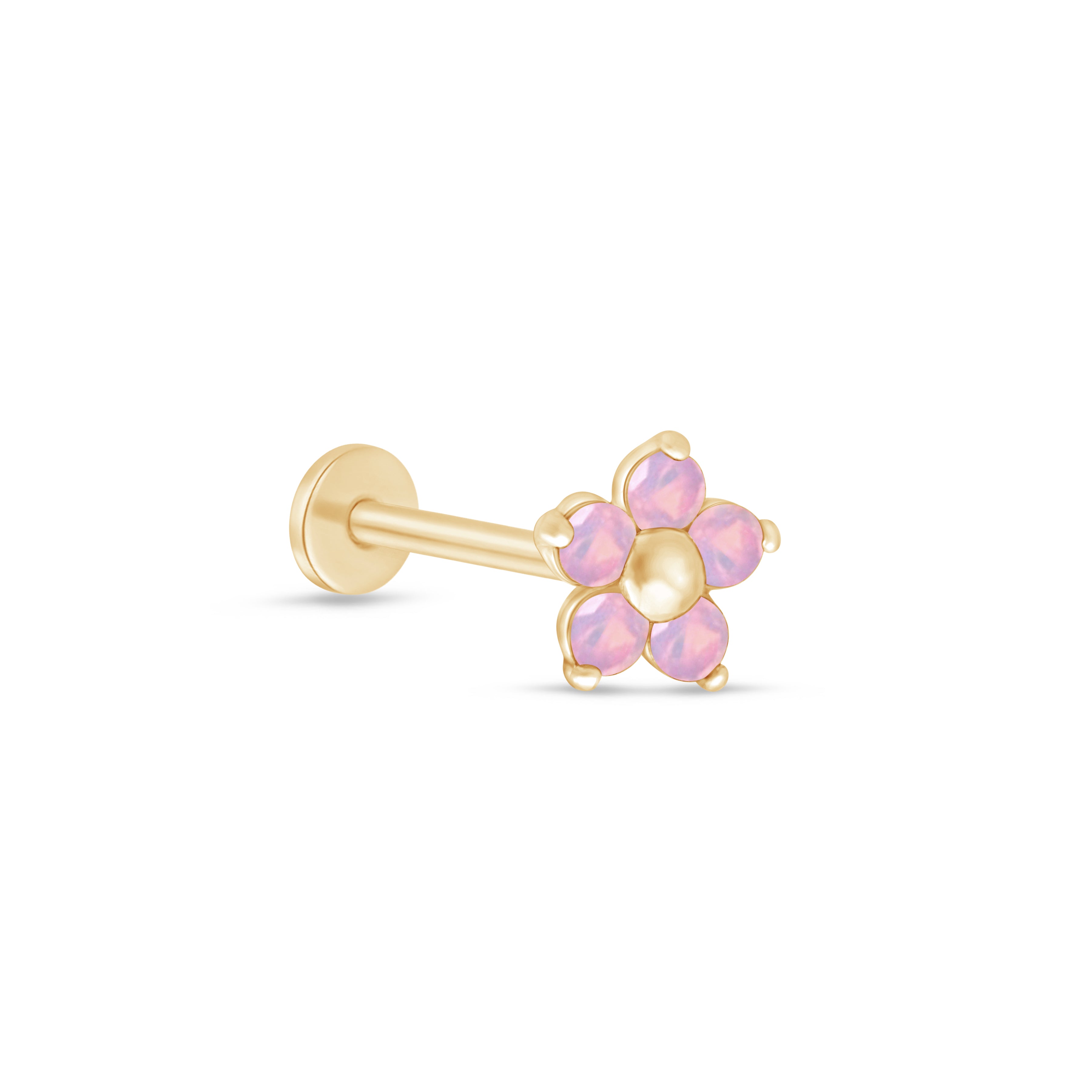 14k Yellow Gold Pink Opal Flower Stud Earrings for Women - Elegant Floral Jewelry for Daily Wear, Gifts & Special Occasions