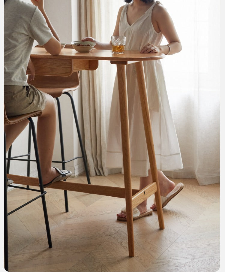 Solid Oak and Cherry Wood Bar Table - Rustic Pub Style Counter Height Table for Kitchen, Dining Room, or Home Bar Decor