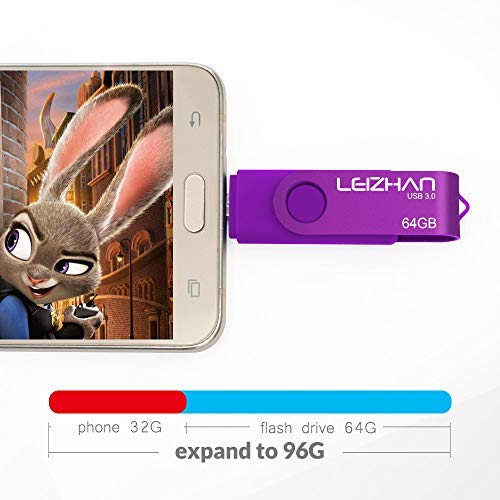 LEIZHAN 128GB USB 3.0 Flash Drive OTG Dual Port for Android & PC - Purple
