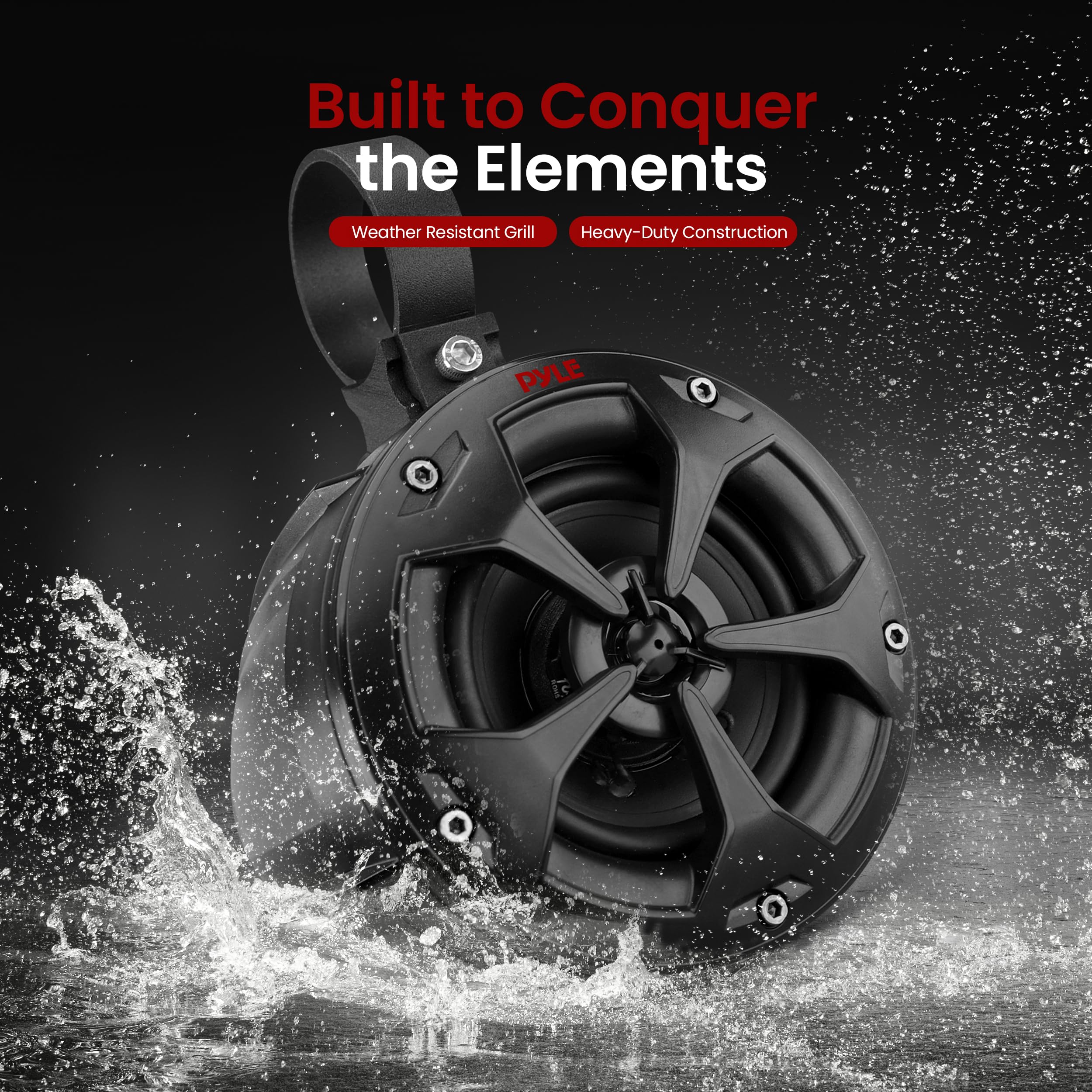 Pyle PLUTV41BK 4 Inch 800 Watt 2-Way Waterproof Marine Speakers - Dual Off-Road Stereo System for ATV, UTV, Quad, Jeep & Boat - Black | Perfect for Wakeboard Towers, Outdoor Adventures & Marine Audio