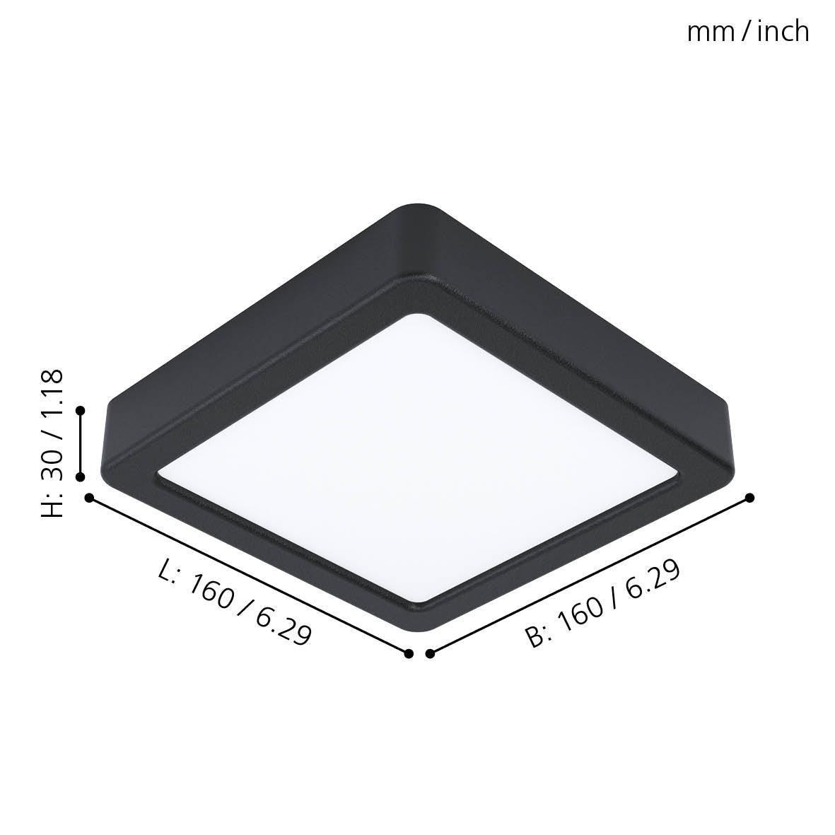 Eglo Fueva 5-LED Modern Black Square Flush Mount Ceiling Light Fixture - 16cm/6.3 Inches - Energy Saving Lighting for Bedroom, Kitchen, Hallway & Office