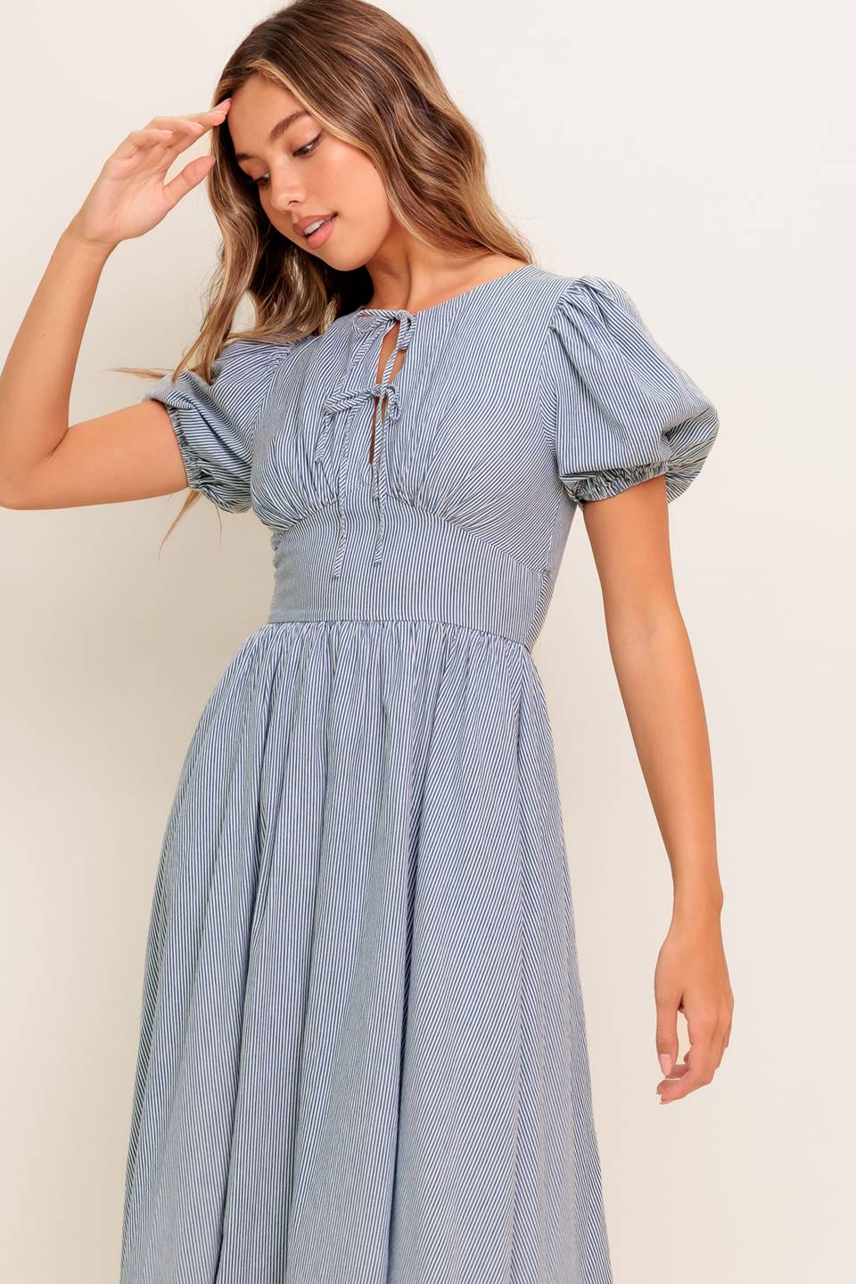 Cherie Blue Midi Dress - Elegant Casual & Party Wear for Women | Perfect for Office, Date Night & Special Occasions