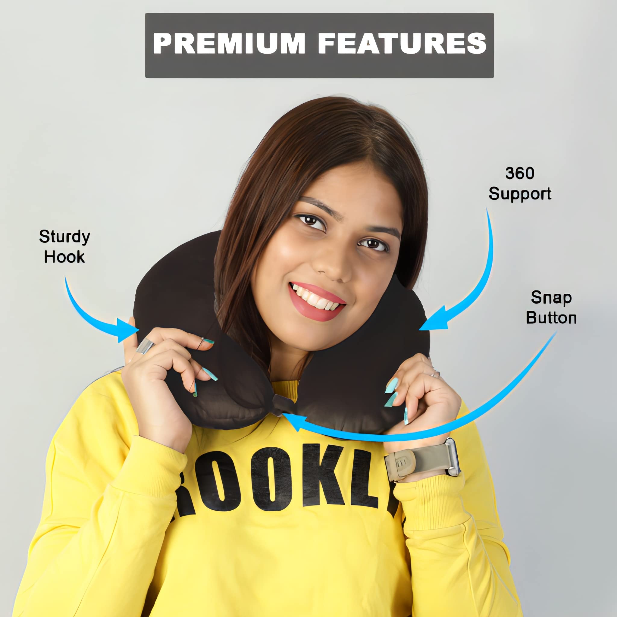Flipon Velvet Neck Pillow for Sleeping, Travel & Support - Soft & Comfortable (Black) - Perfect for Airplanes, Office & Home Use