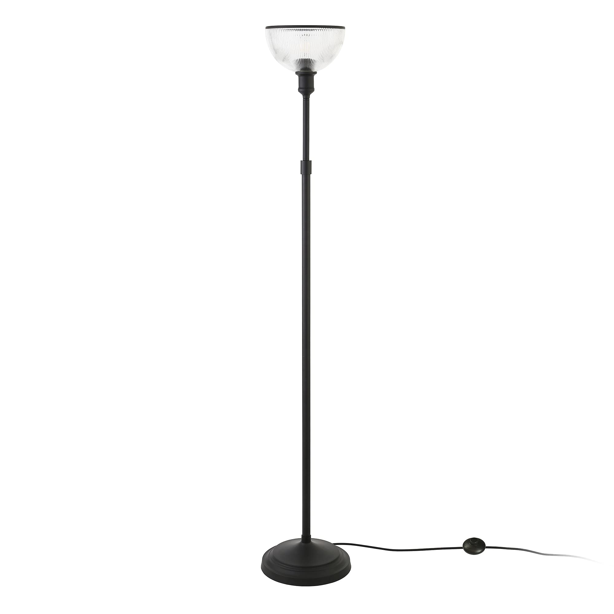 Henn&Hart Blackened Bronze Torchiere Floor Lamp with Ribbed Glass Shade - Modern Lighting for Living Room, Bedroom, Office & Dining Room | Perfect for Reading, Relaxing & Ambient Lighting