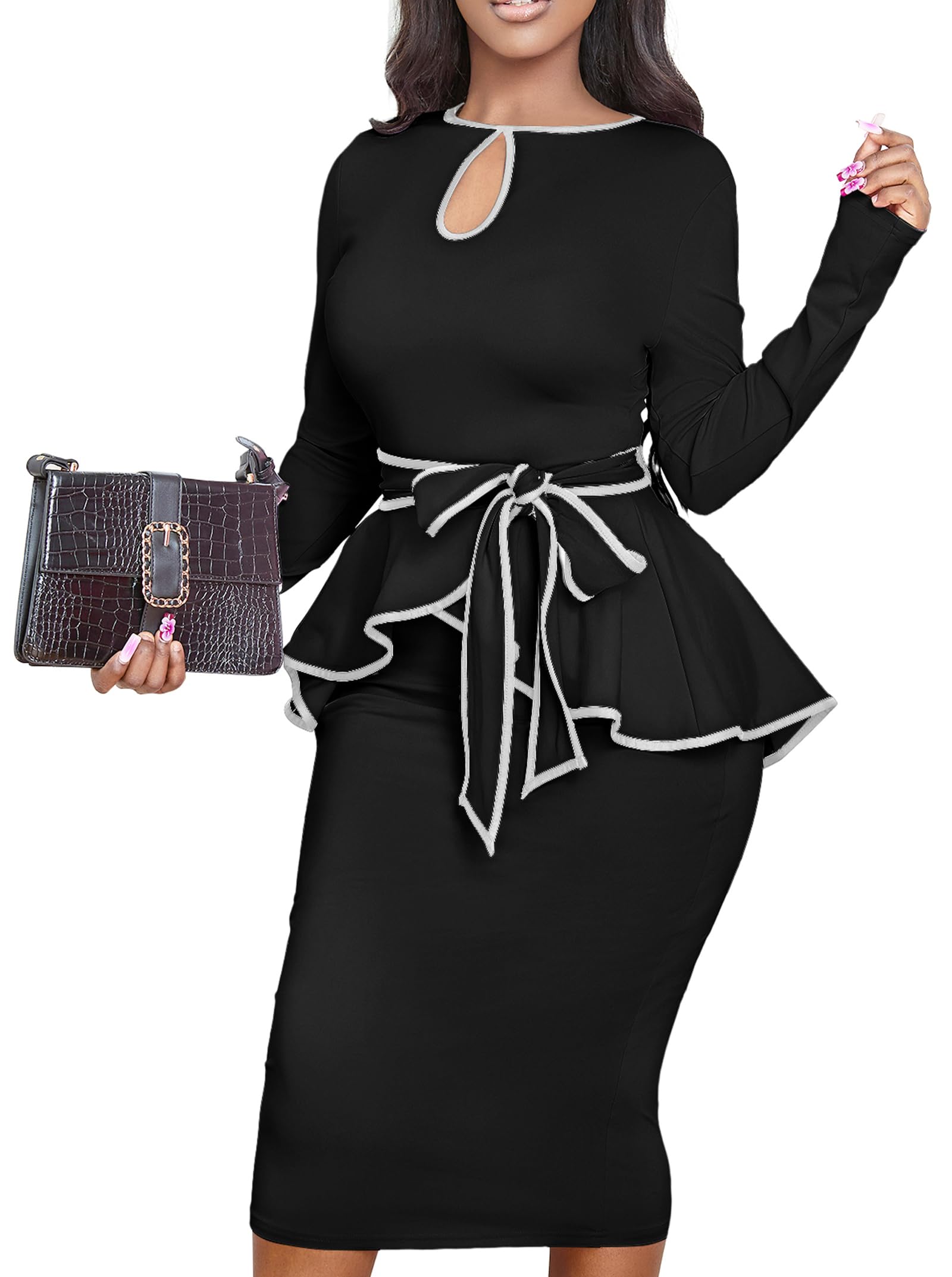 Elegant Peplum Dresses for Women - Business Casual Knee-Length Vintage Bodycon Dress for Office, Party & Date Night | Flattering Fit & Retro Style