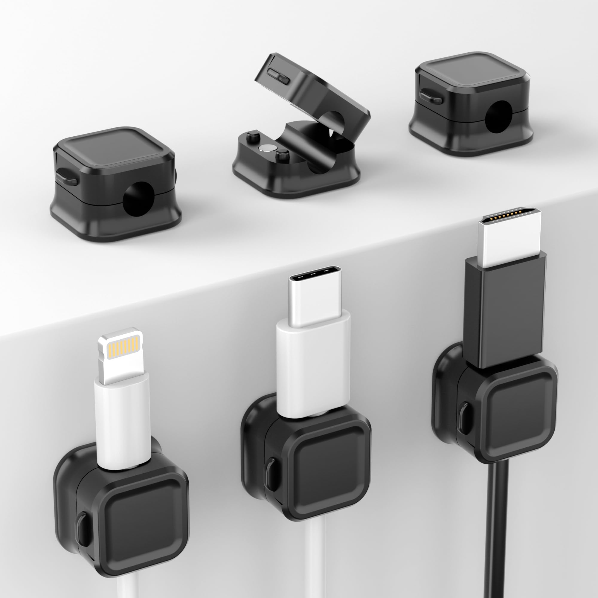 Magnetic Cable Clips 6 Pack - Strong Adhesive Cord Organizer for Desk, Wall & Car - Perfect for Cable Management in Bedroom, Living Room, Kitchen & Office - Keep Wires Neat & Tangle-Free
