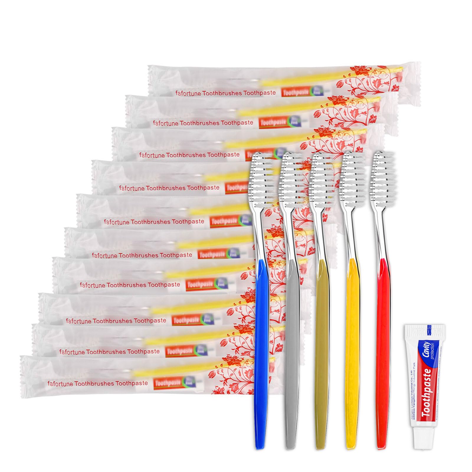 Disposable Toothbrushes with Toothpaste - 200 Pack (5 Colors) | Travel, Camping & Emergency Dental Care Essentials