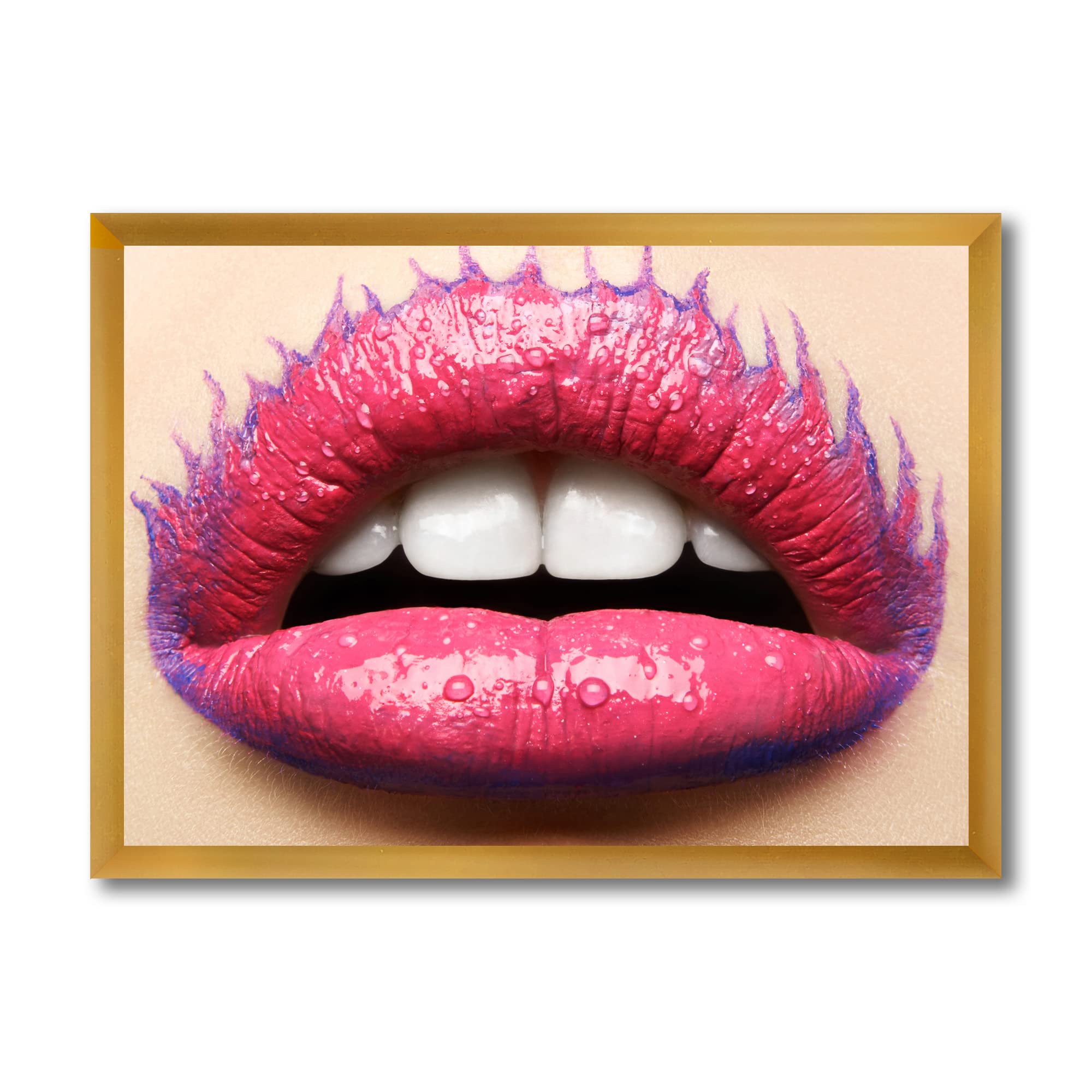 DesignQ Modern Framed Wall Art - Beautiful Female Lips with Pink Lipstick Painting - Perfect for Living Room, Bedroom & Office Decor