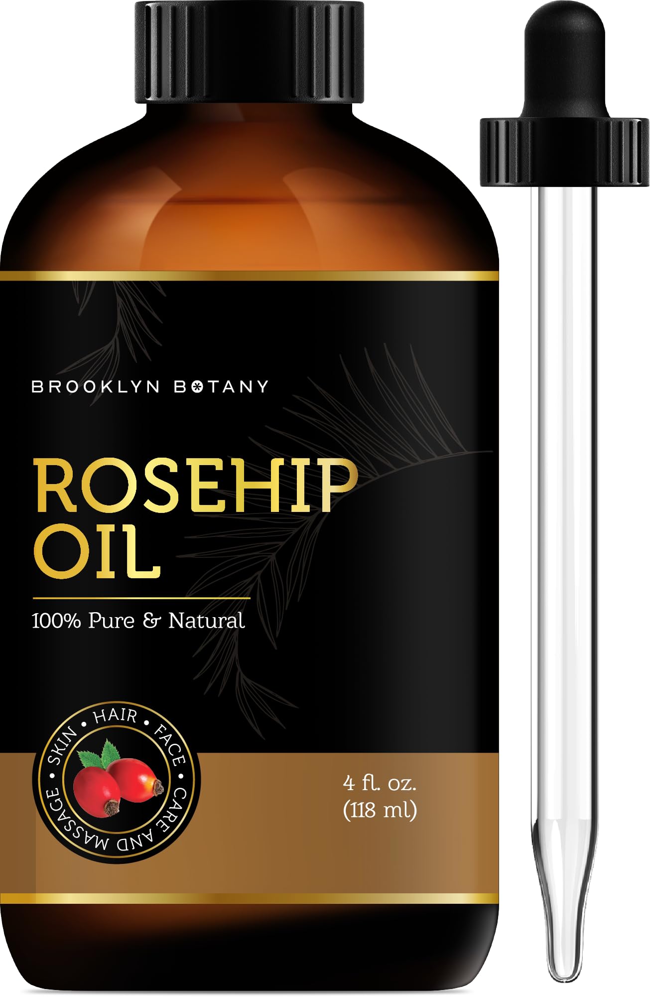 100% Pure Natural Rosehip Seed Oil for Face, Skin & Hair - Cold Pressed Carrier Oil for Essential Oils, Aromatherapy, Massage & Body Care - 4 Fl Oz - Perfect for Dry Skin Treatment, Anti-Aging & Hair Growth