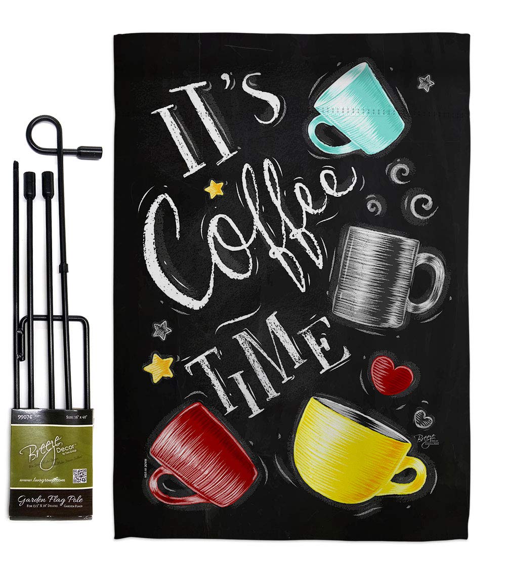 Breeze Decor Coffee Time Garden Flag Set - Double-Sided Yard Decor for Coffee Lovers