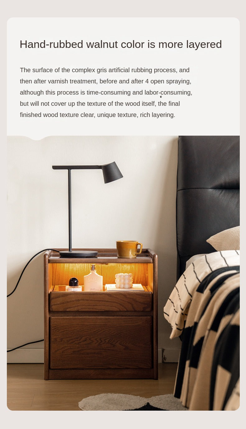 Solid Black Walnut Wood Nightstand with USB Outlet & Lamp - Perfect for Bedroom, Living Room, or Office Use