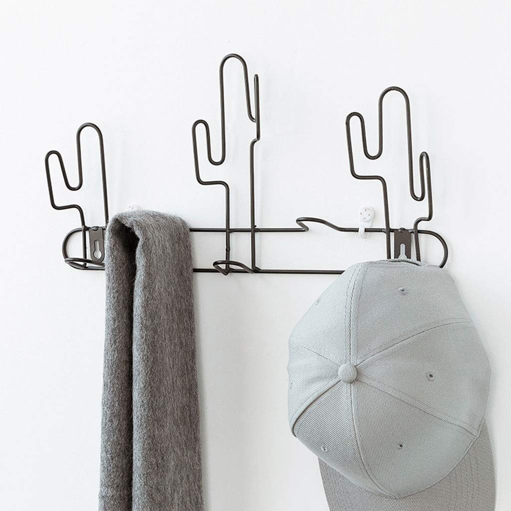 Stylish Iron Cactus Wall Hooks - Decorative Coat & Key Hangers for Home Organization | Perfect for Entryway, Bedroom & Bathroom | Black Wall Mounted Hooks for Coats, Bags & Clothes