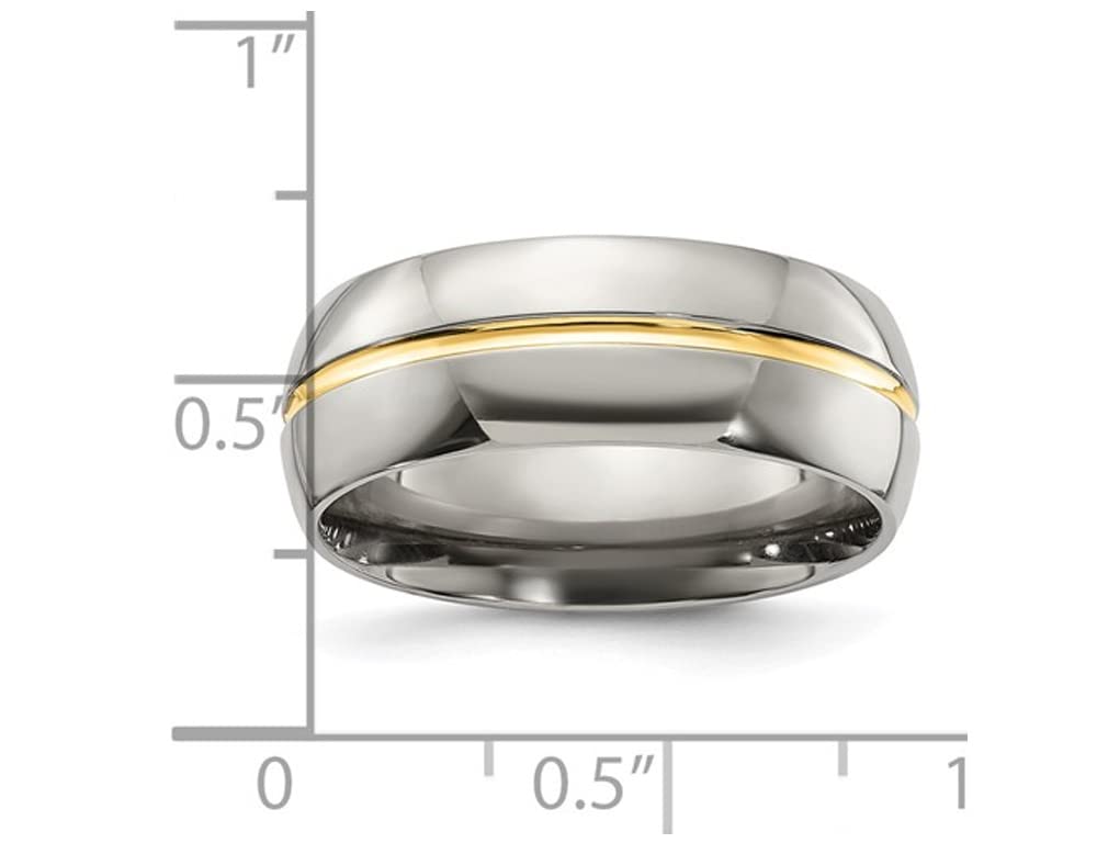 Men's Titanium Wedding Band Ring with Yellow Gold Plated Inlay - 8mm Comfort Fit Wedding Ring for Men - Durable & Hypoallergenic Titanium Ring for Engagement, Anniversary & Everyday Wear