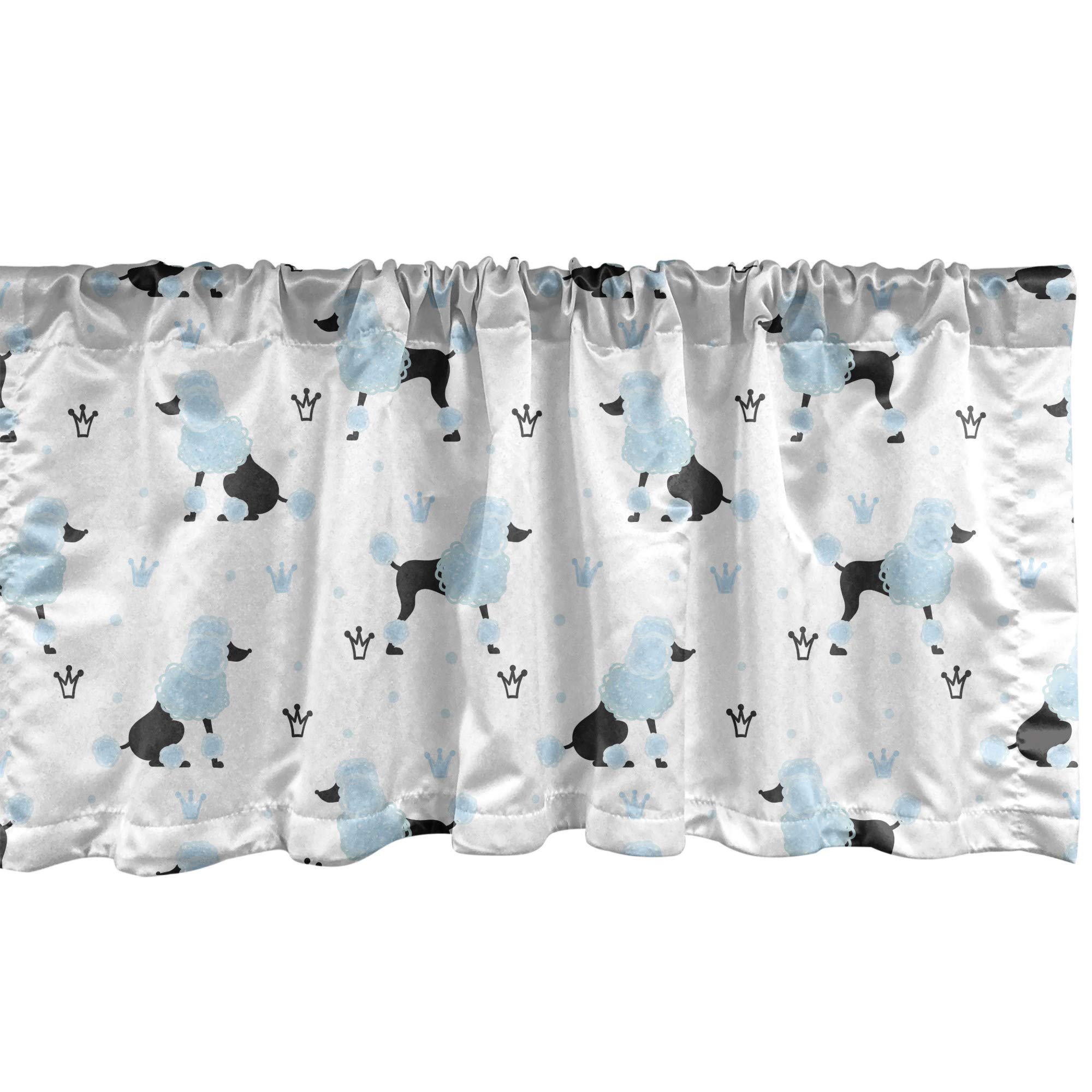 Ambesonne Poodle Window Valance - Hand Drawn Crown & Scribble Fluffy Dog Design, Rod Pocket Kitchen & Bedroom Curtain Valance Decor, 54 x 18 Inches, Pale Blue White - Perfect for Pet Lovers' Home Decor & Cozy Room Styling