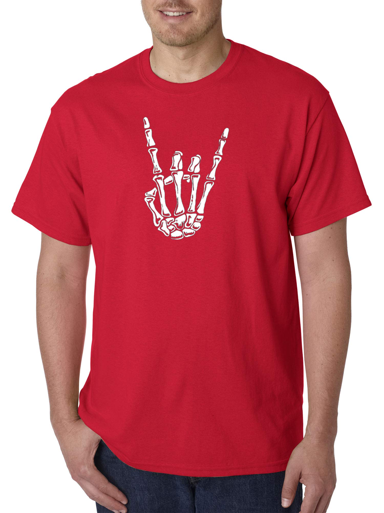 True Way 1176 - Unisex Skeleton Bones Rock & Roll Graphic T-Shirt - Large Red - Perfect for Concerts, Halloween & Rock Music Fans