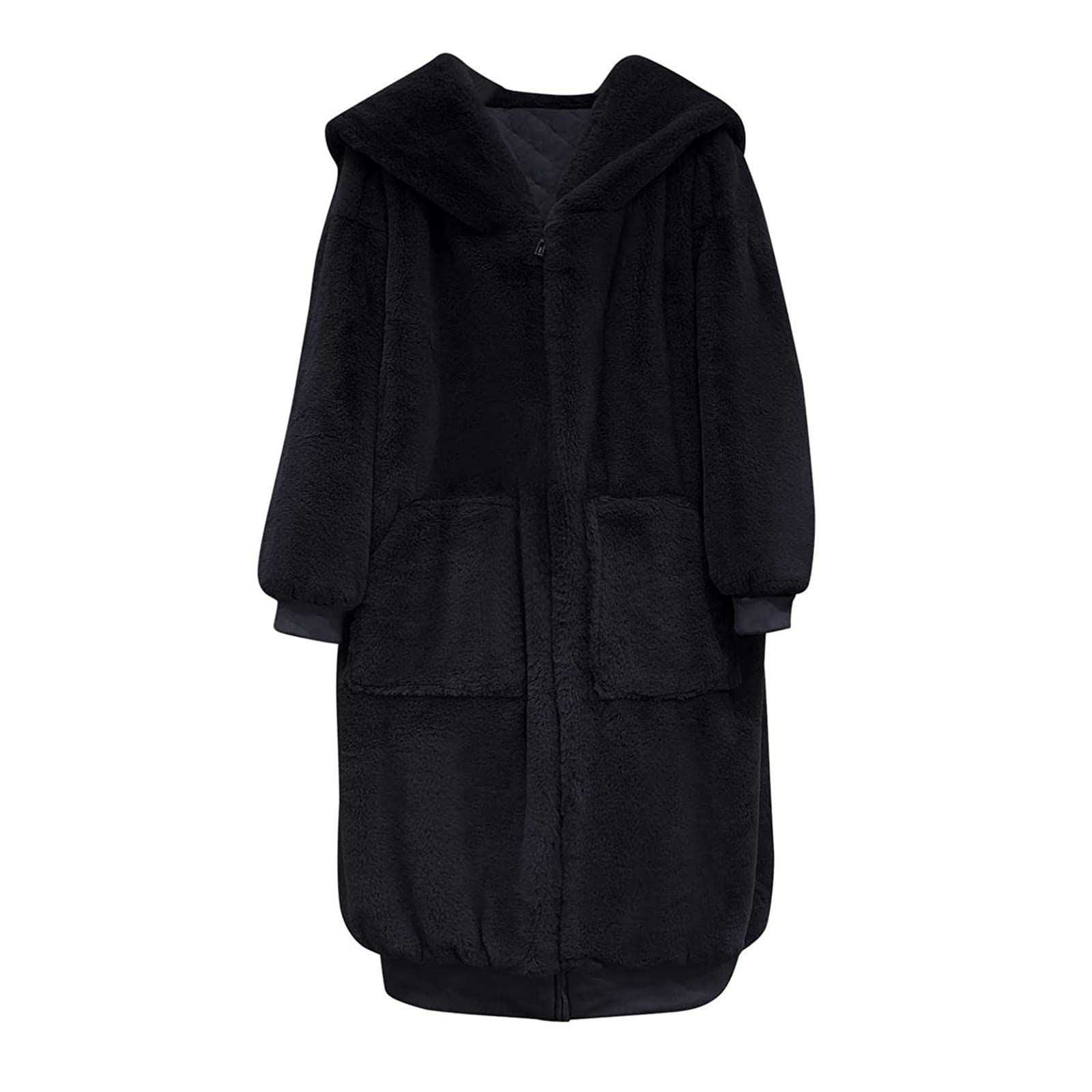 DOYIMBO Women's Cute Faux Fur Long Cardigan Sweater - Warm Fuzzy Fleece Jacket with Hood & Pockets - Soft Thick Solid Color Coat for Winter Fashion, Outdoor Activities & Casual Wear