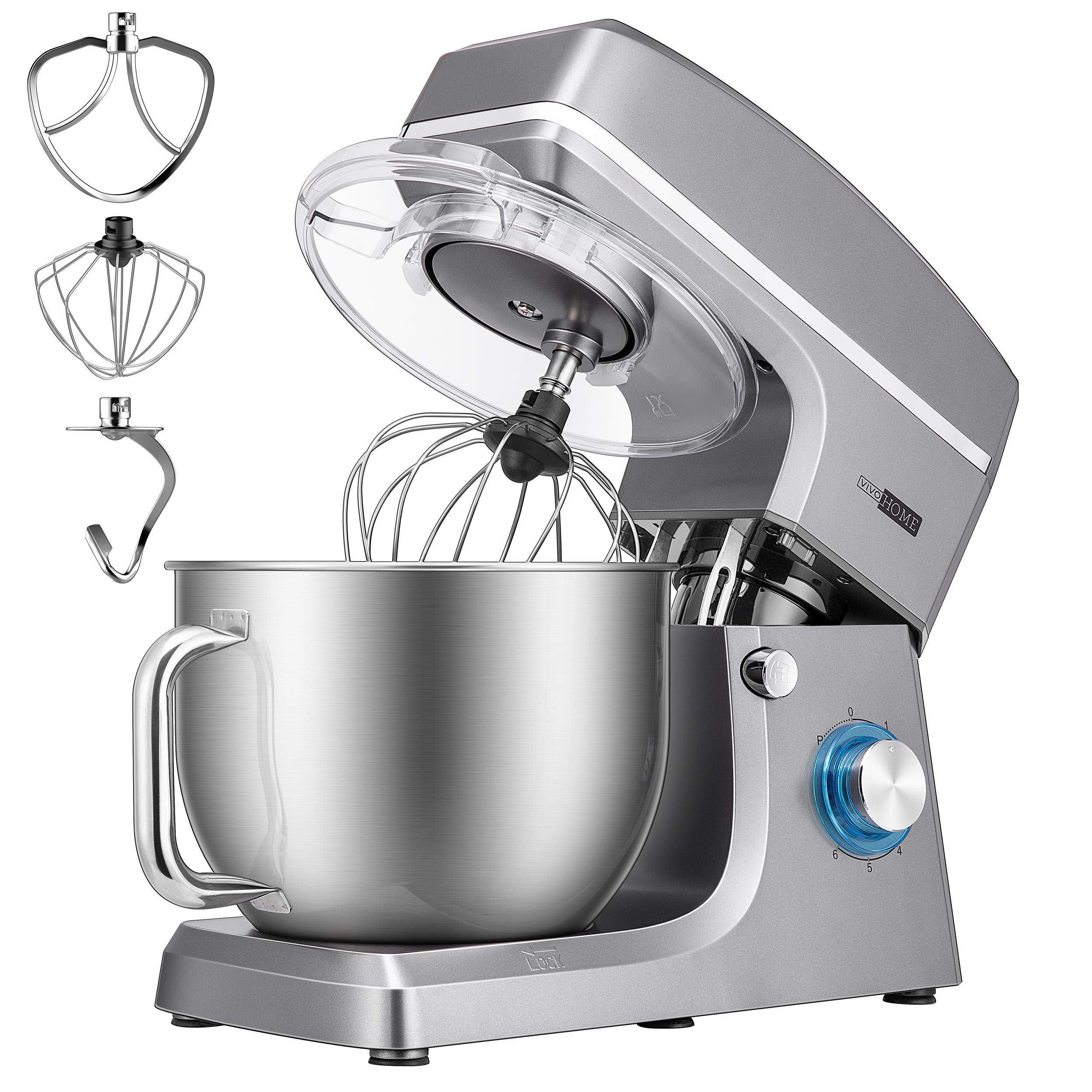 VIVOHOME 7.5 Quart Stand Mixer - 660W 6-Speed Tilt-Head Electric Kitchen Mixer with Beater, Dough Hook, Wire Whip & Egg Separator - Heavy Duty Baking & Cooking Appliance for Cakes, Cookies, Bread & Dough - Iron Gray