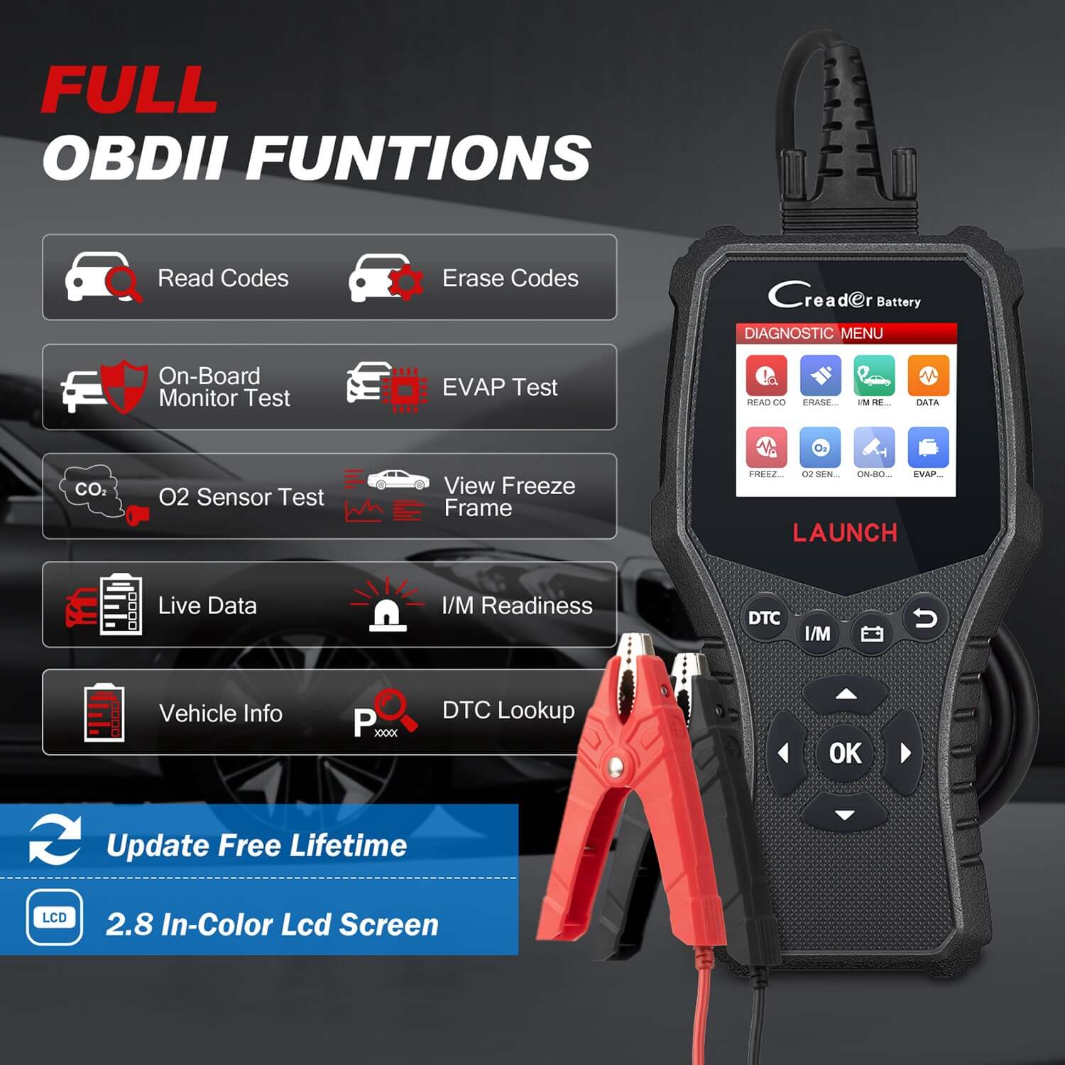LAUNCH® CRB3001 OBD2 Scanner & Battery Tester - Professional Car Diagnostic Tool for Engine Fault Codes, Battery Health Check - Perfect for Mechanics & DIY Auto Repair at Home or Garage
