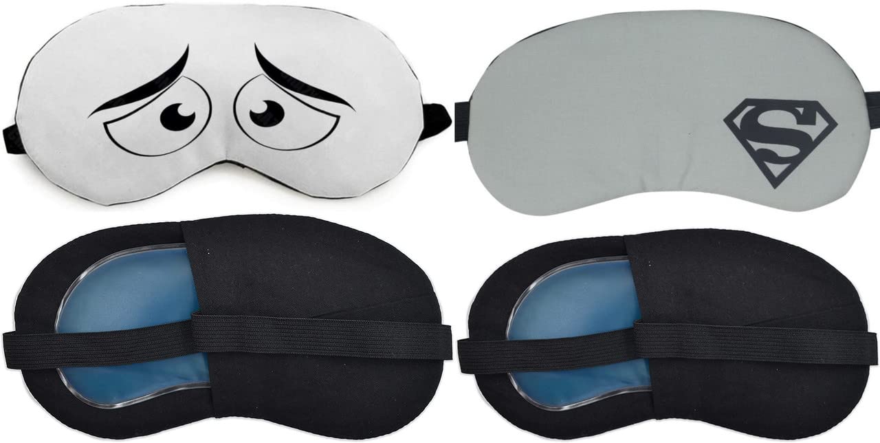 Cooling Gel Eye Mask for Sleeping - Relief for Puffy Eyes, Dark Circles & Eye Fatigue - Comfortable Sleep Mask for Men & Women (White Cat, Light Green Superhero) - Perfect for Travel, Relaxation & Nighttime Use