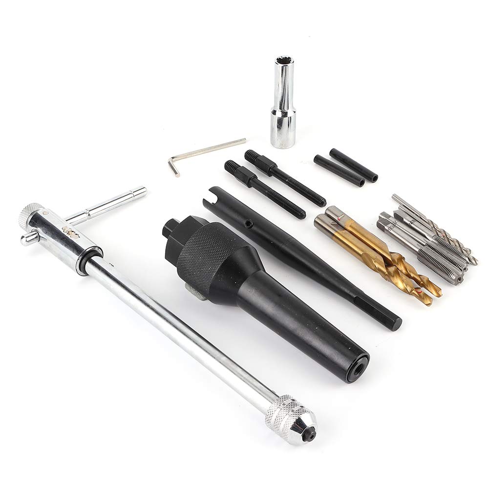 Qiilu 16-Piece Plug Repair Tool Kit - Extractor & Removal Set for Damaged 8mm (0.3in) & 10mm (0.4in) Plugs - Professional Automotive & DIY Repair Tools for Spark Plugs, Bolts, and Fasteners