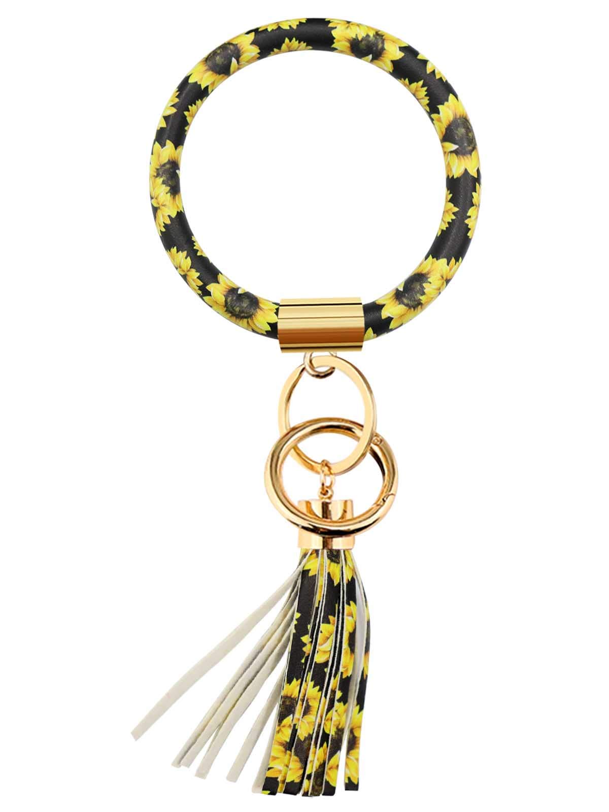 Diriway Women's Leather Keychain Bracelet - Large Circle Wristlet with Tassel, Key Holder Bangle for Key Rings | Perfect Gift for Women, Ideal for Everyday Use, Travel & Key Organization