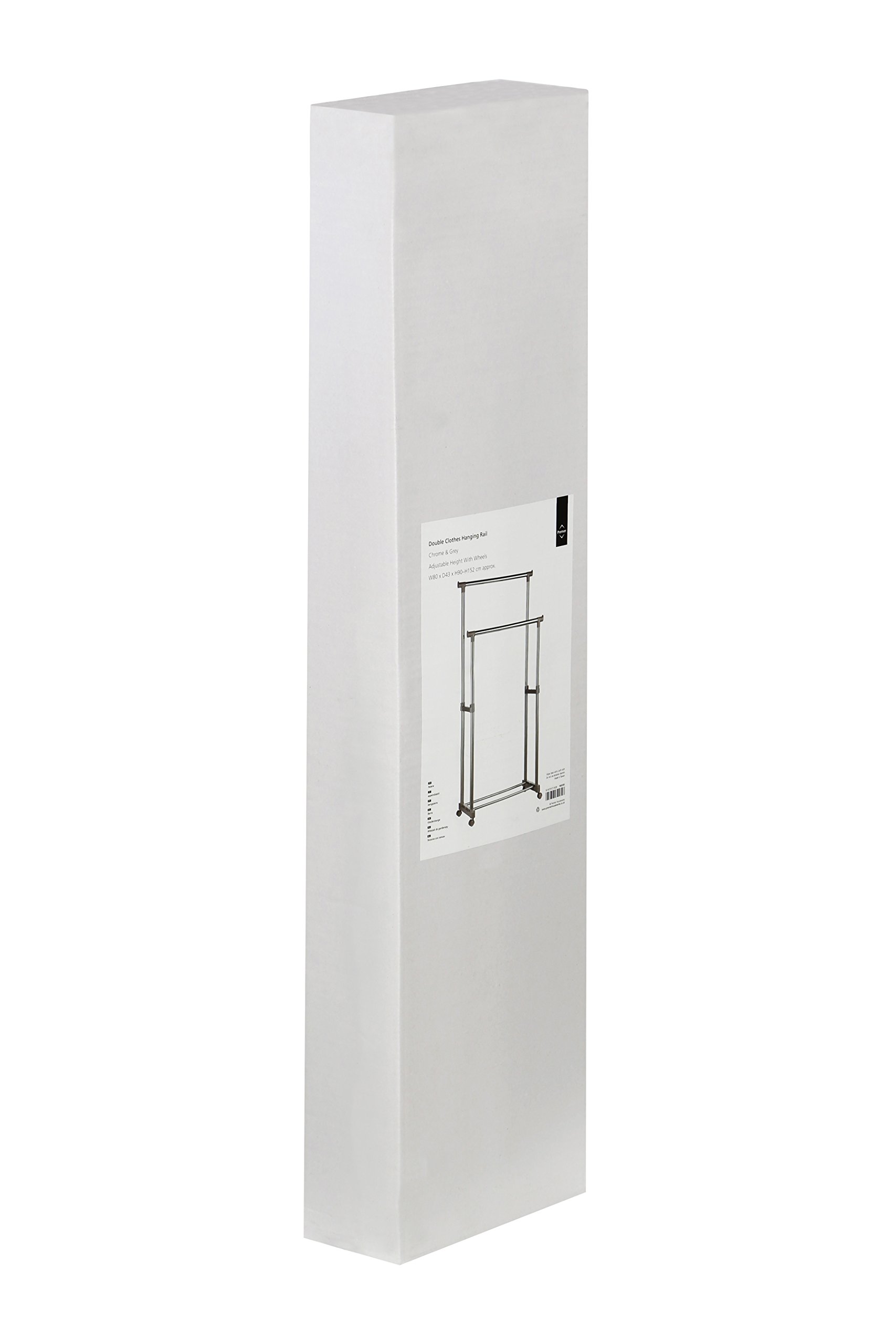 Premier Housewares 1900395 Chrome Double Hanging Rail with Wheels - Adjustable Closet Organizer for Bedroom, Bathroom & Laundry Room Storage